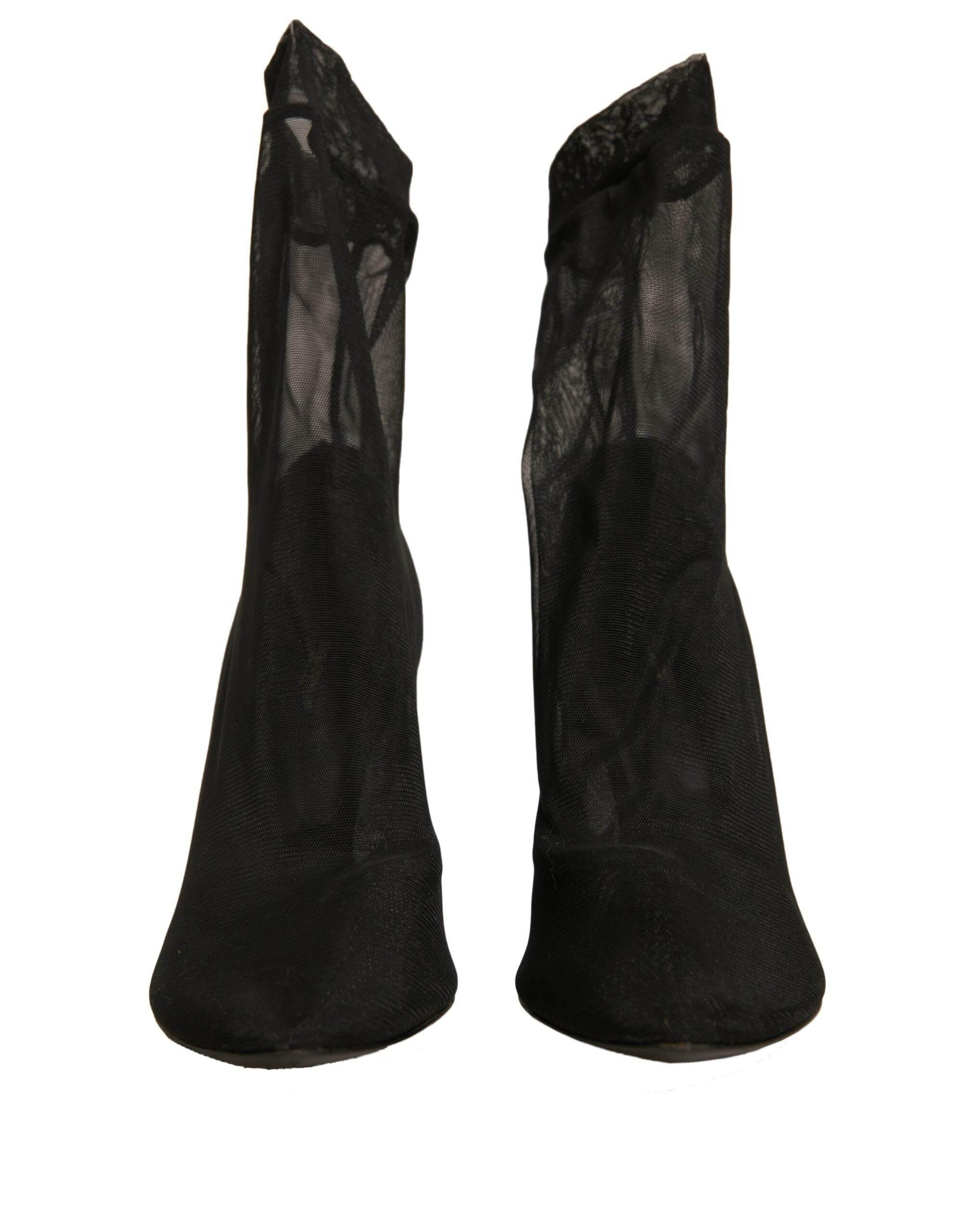 Dolce & Gabbana Black Silk Mesh Sock Style Heels Boots Shoes - Hilstor
