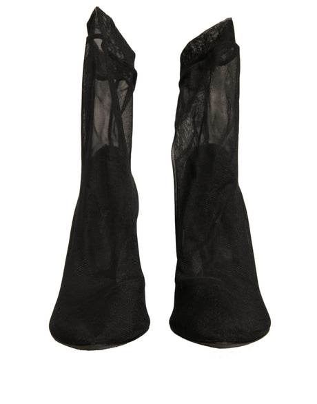Dolce & Gabbana Black Silk Mesh Sock Style Heels Boots Shoes - Hilstor