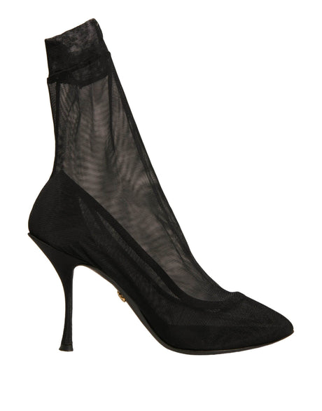 Dolce & Gabbana Black Silk Mesh Sock Style Heels Boots Shoes - Hilstor