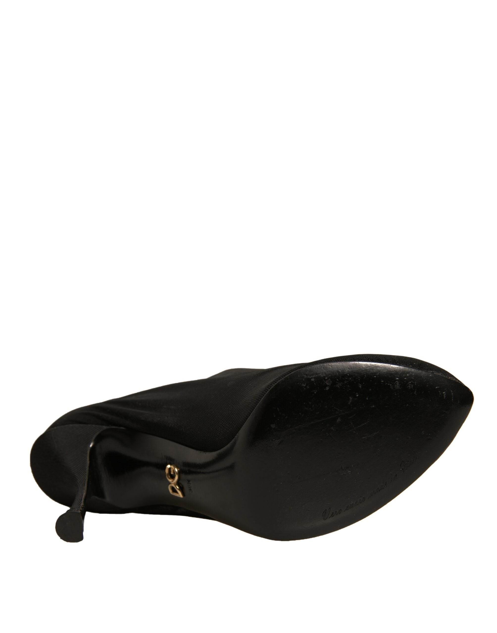 Dolce & Gabbana Black Silk Mesh Sock Style Heels Boots Shoes - Hilstor