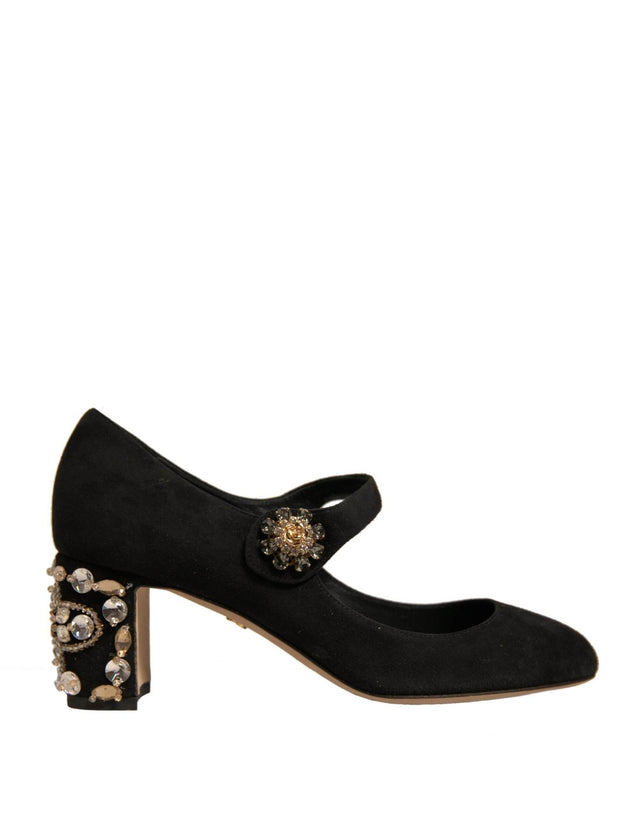 Dolce & Gabbana Black Suede Jewelled Mary Jane Pumps Shoes - Hilstor