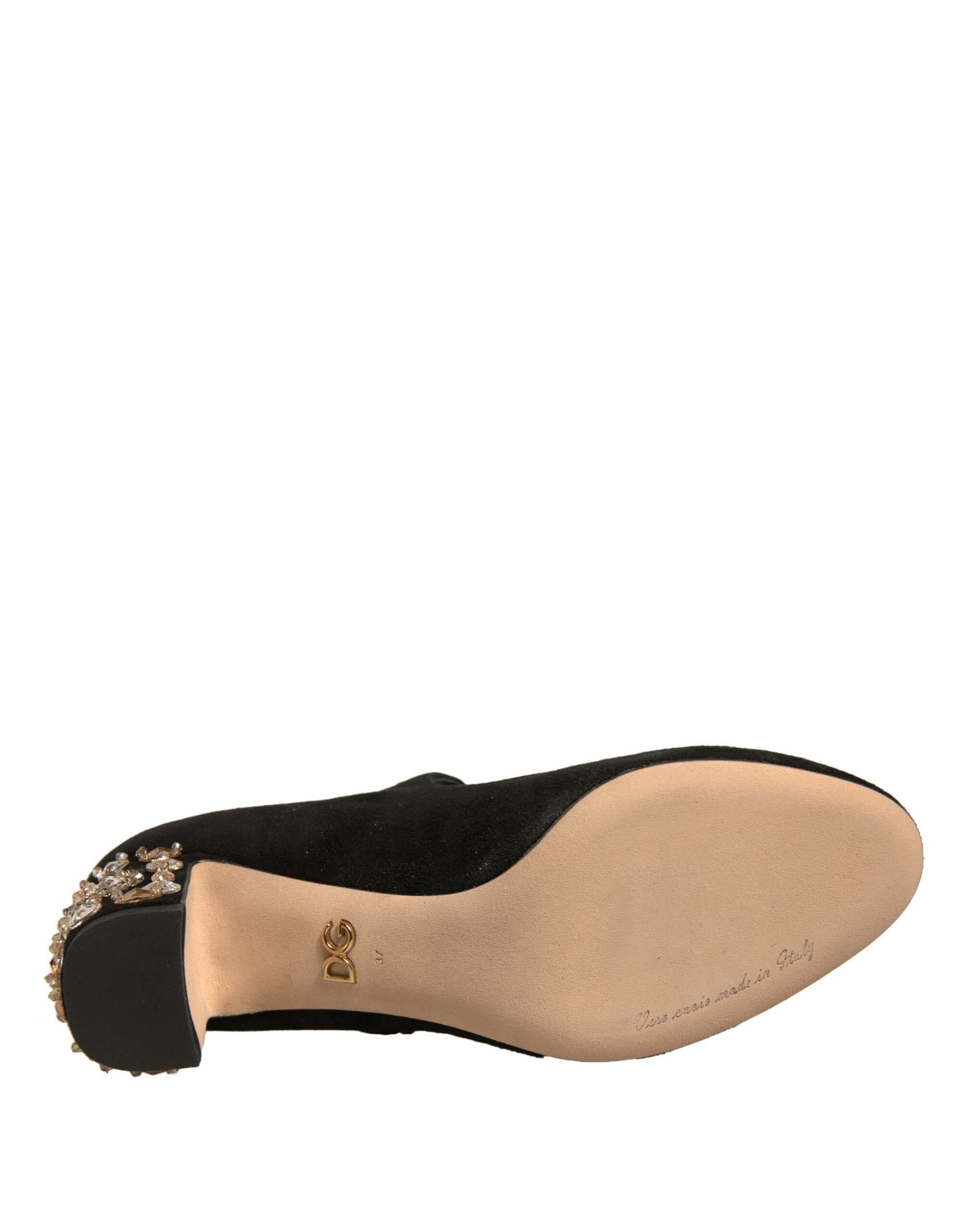 Dolce & Gabbana Black Suede Jewelled Mary Jane Pumps Shoes - Hilstor