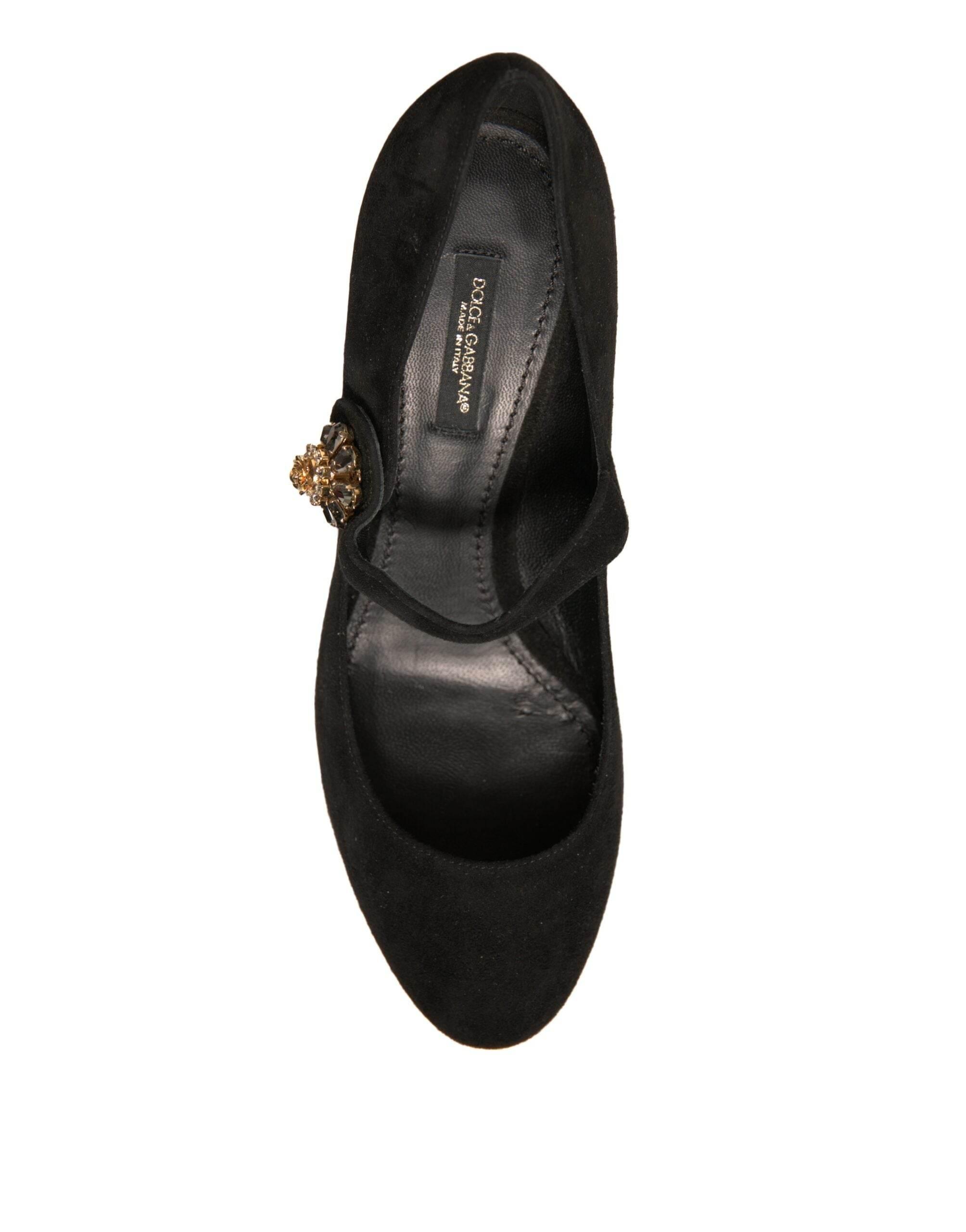 Dolce & Gabbana Black Suede Jewelled Mary Jane Pumps Shoes - Hilstor