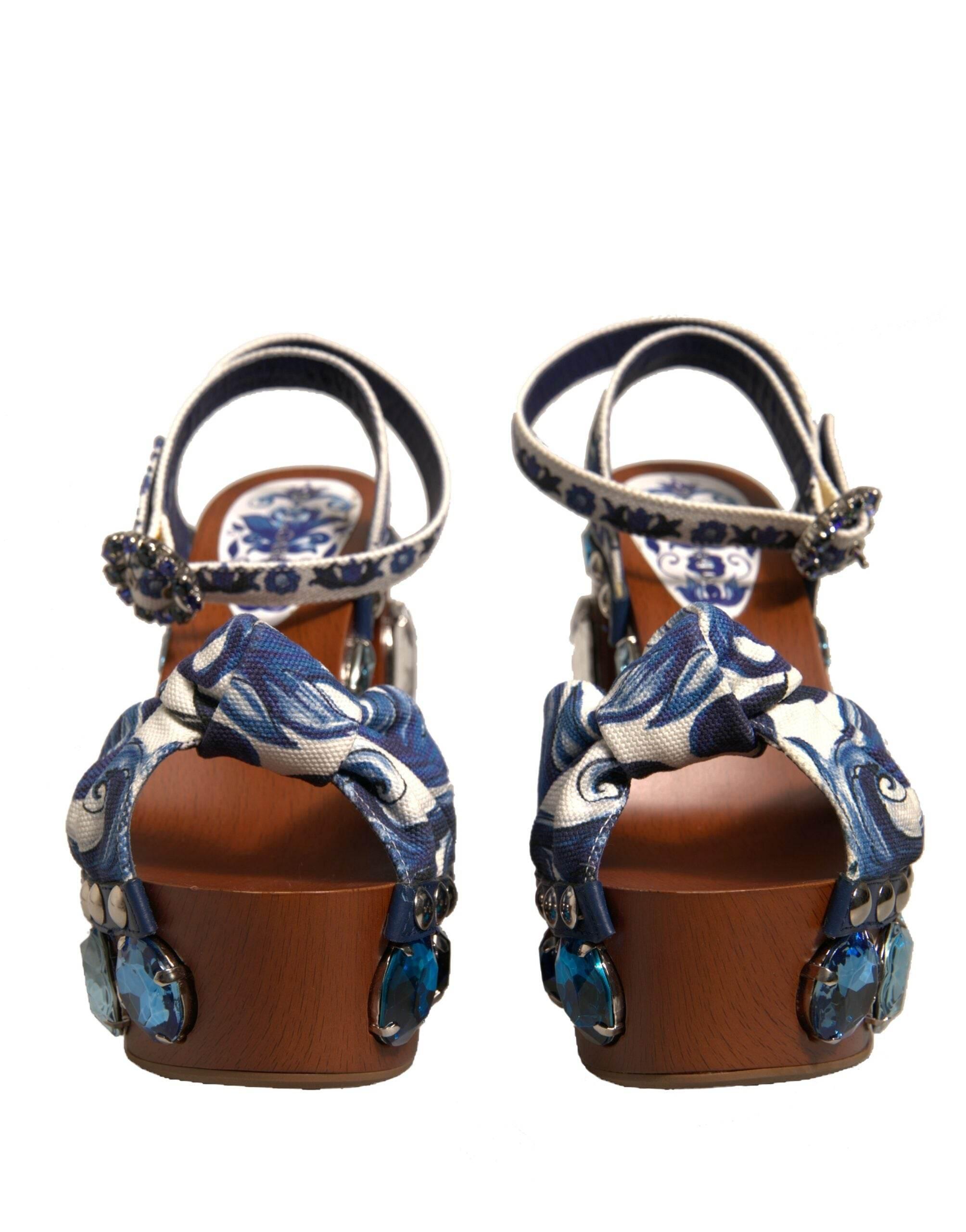 Dolce & Gabbana Multicolor Majolica Embellished Wedge Sandals Shoes - Hilstor