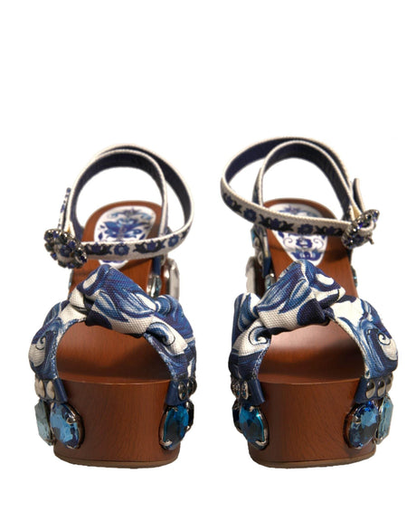 Dolce & Gabbana Multicolor Majolica Embellished Wedge Sandals Shoes - Hilstor