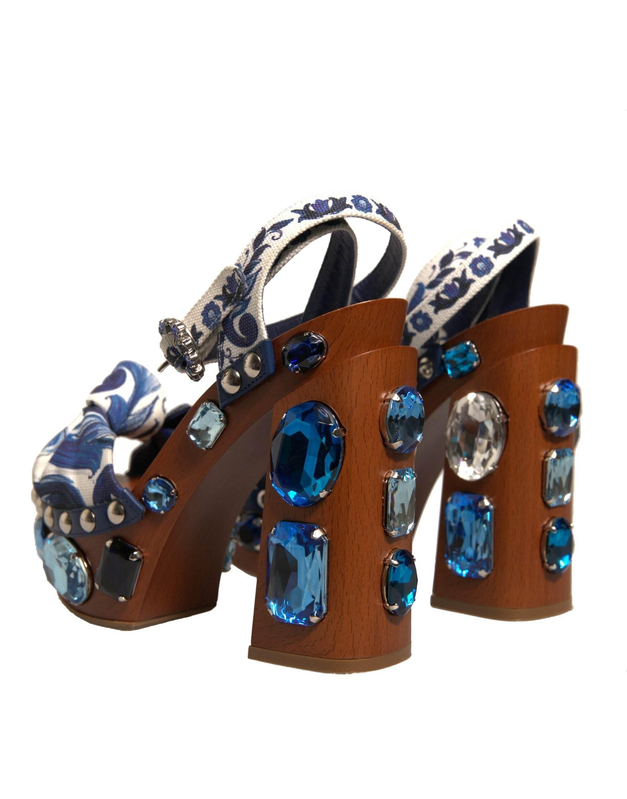 Dolce & Gabbana Multicolor Majolica Embellished Wedge Sandals Shoes - Hilstor