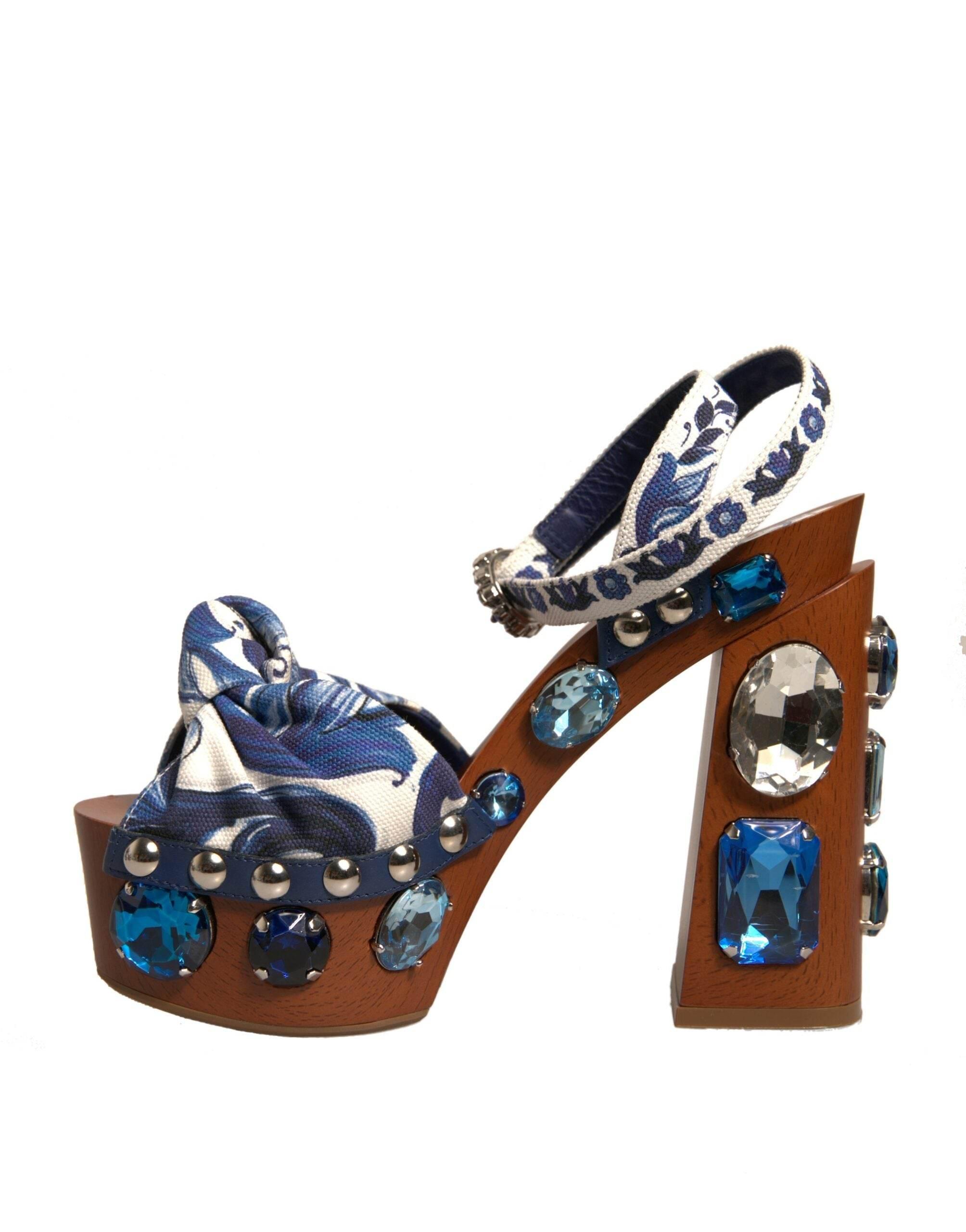 Dolce & Gabbana Multicolor Majolica Embellished Wedge Sandals Shoes - Hilstor