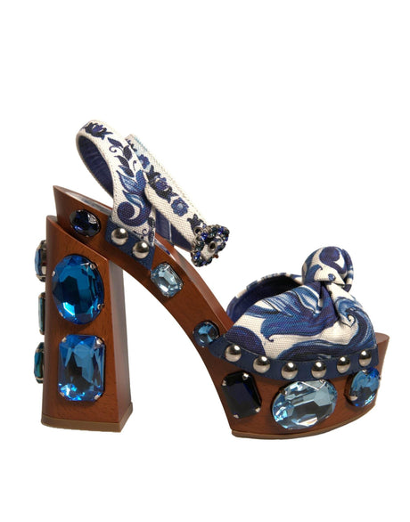 Dolce & Gabbana Multicolor Majolica Embellished Wedge Sandals Shoes - Hilstor