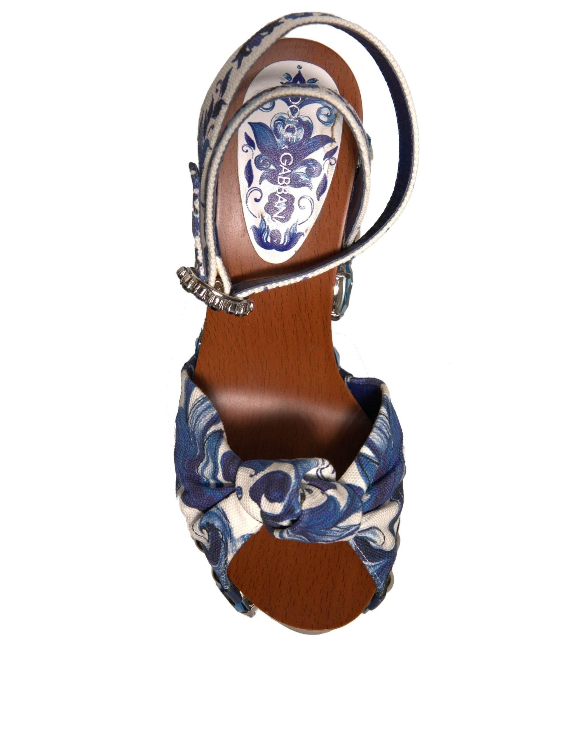 Dolce & Gabbana Multicolor Majolica Embellished Wedge Sandals Shoes - Hilstor