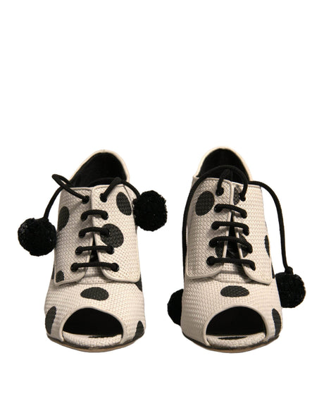 Dolce & Gabbana White Black Polka Dot Peep Toe Ankle Boots Shoes - Hilstor