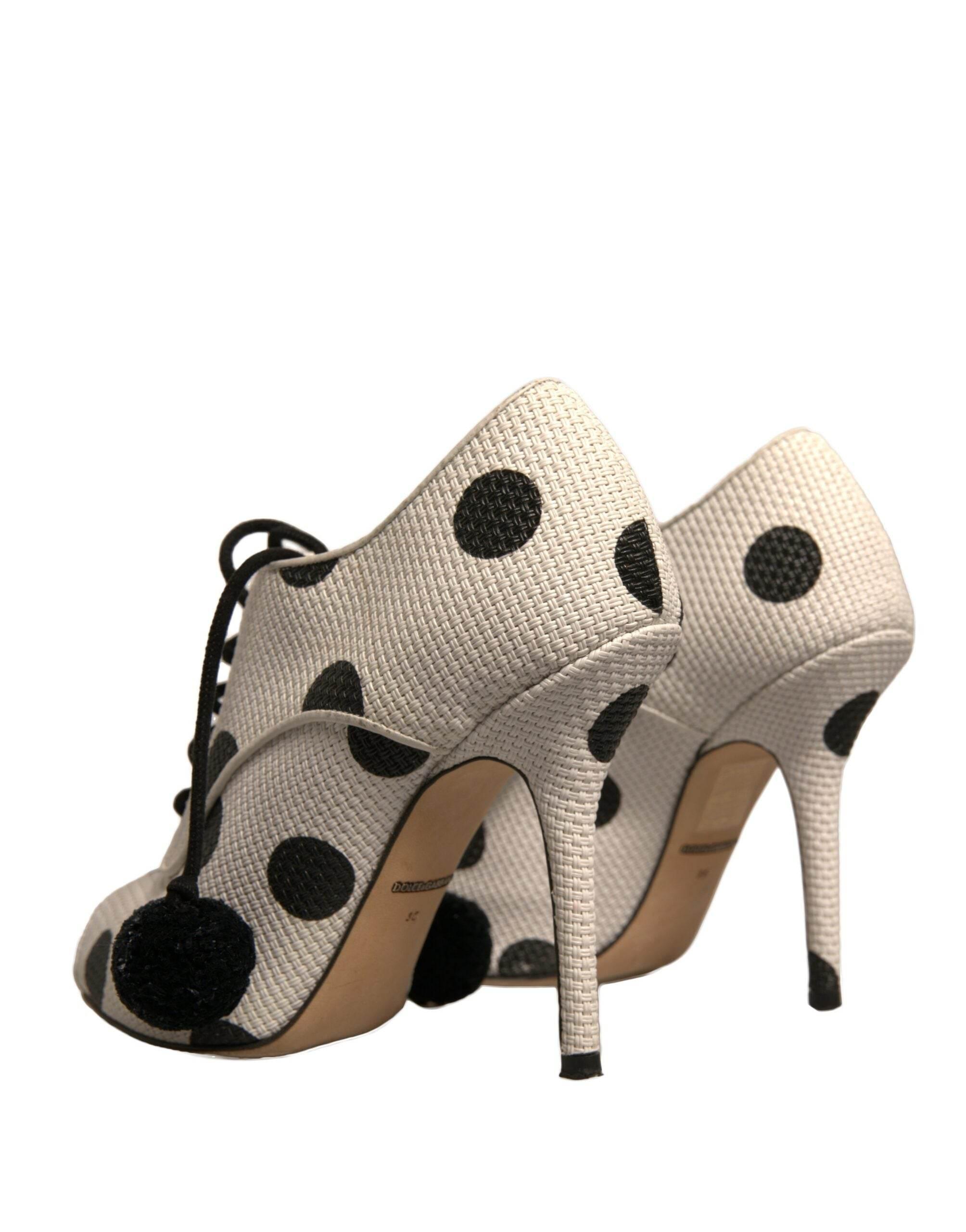 Dolce & Gabbana White Black Polka Dot Peep Toe Ankle Boots Shoes - Hilstor