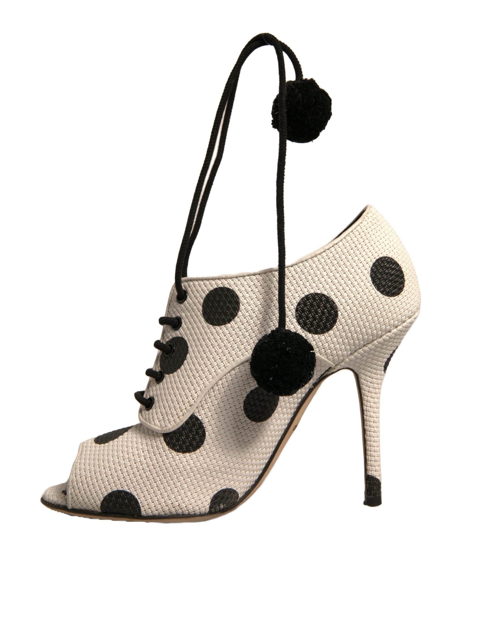 Dolce & Gabbana White Black Polka Dot Peep Toe Ankle Boots Shoes - Hilstor
