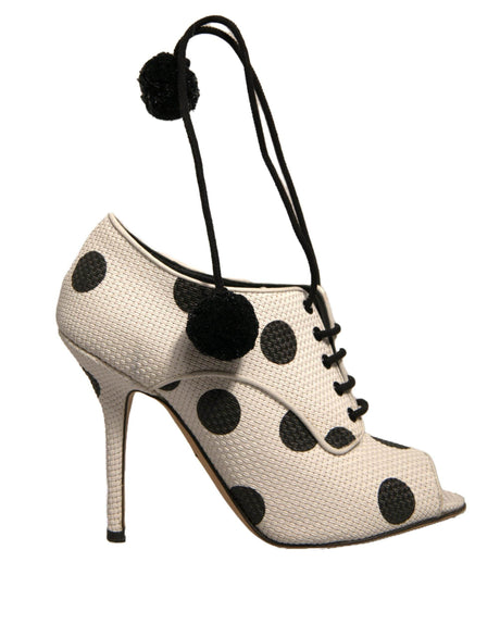 Dolce & Gabbana White Black Polka Dot Peep Toe Ankle Boots Shoes - Hilstor