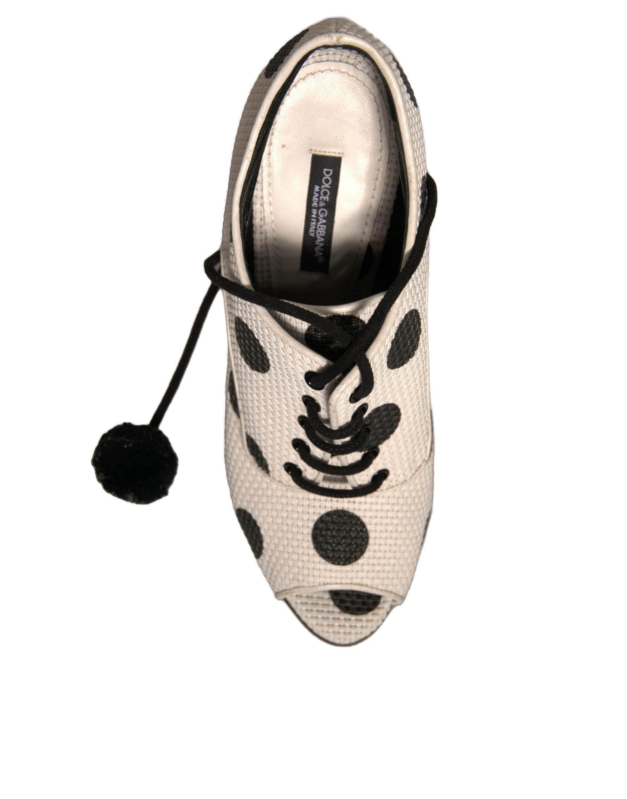 Dolce & Gabbana White Black Polka Dot Peep Toe Ankle Boots Shoes - Hilstor