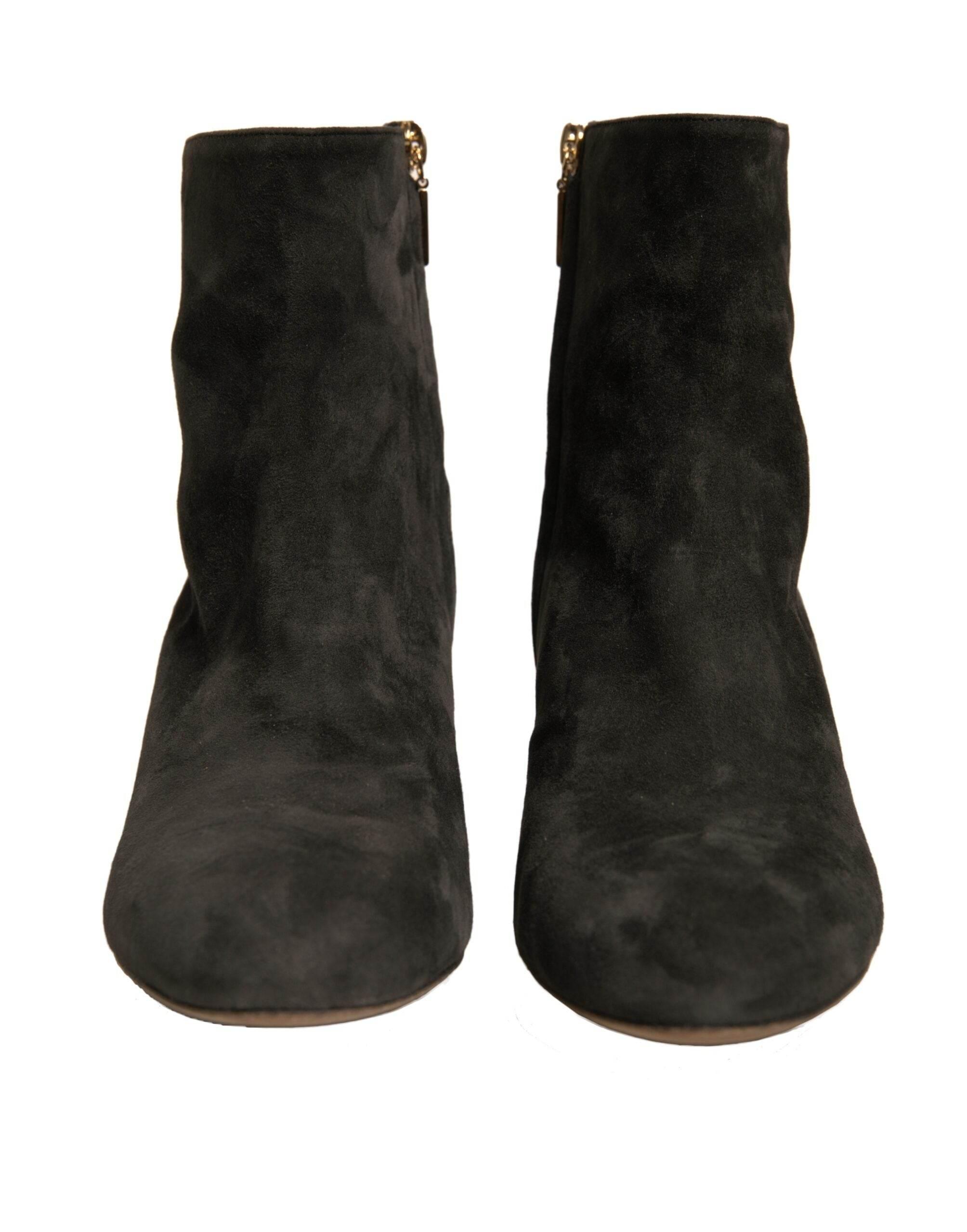 Dolce & Gabbana Black Embellished Heel Ankle Boots Shoes - Hilstor