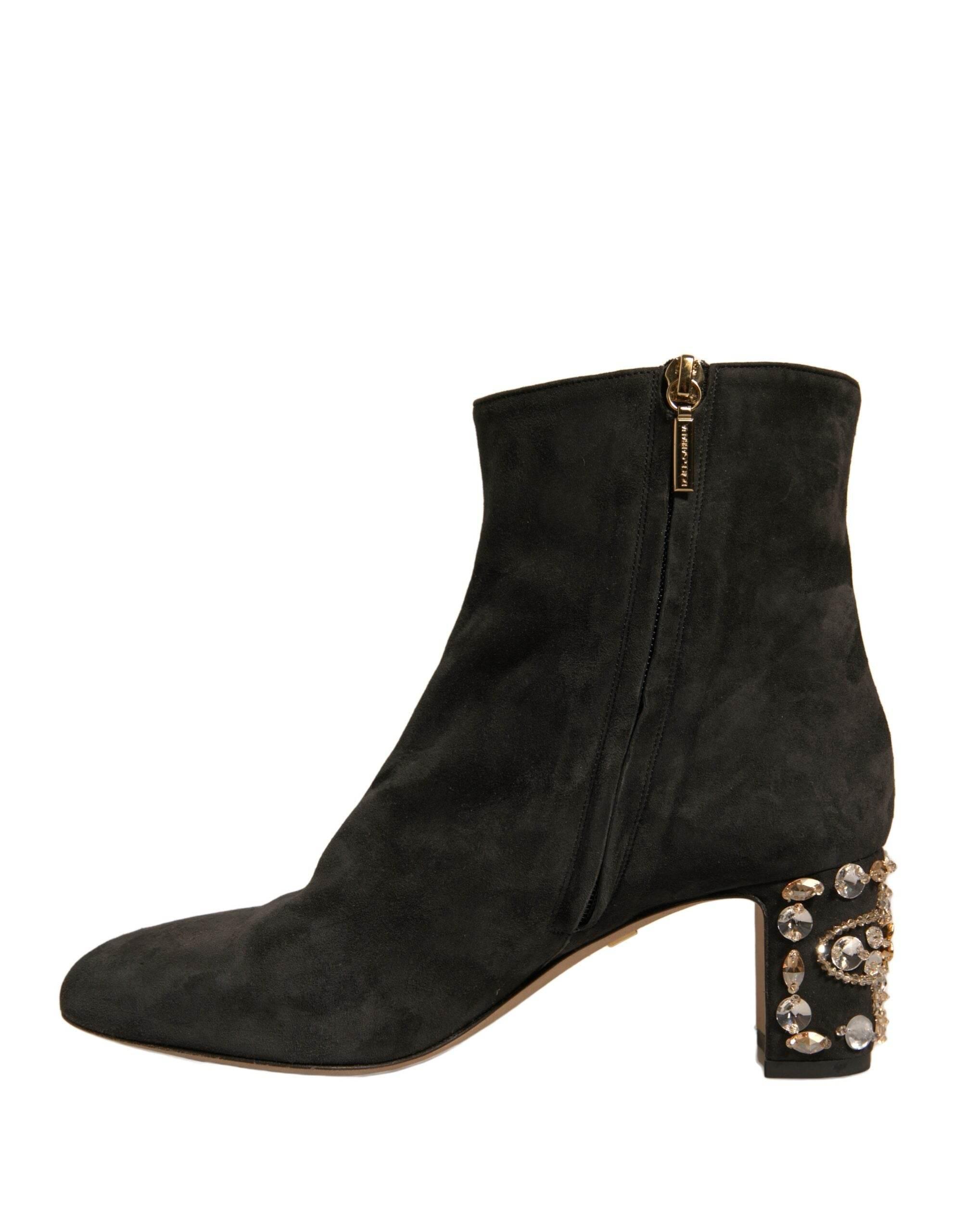 Dolce & Gabbana Black Embellished Heel Ankle Boots Shoes - Hilstor