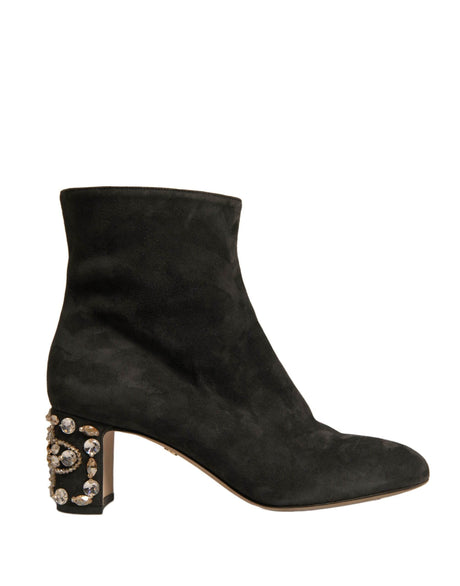 Dolce & Gabbana Black Embellished Heel Ankle Boots Shoes - Hilstor