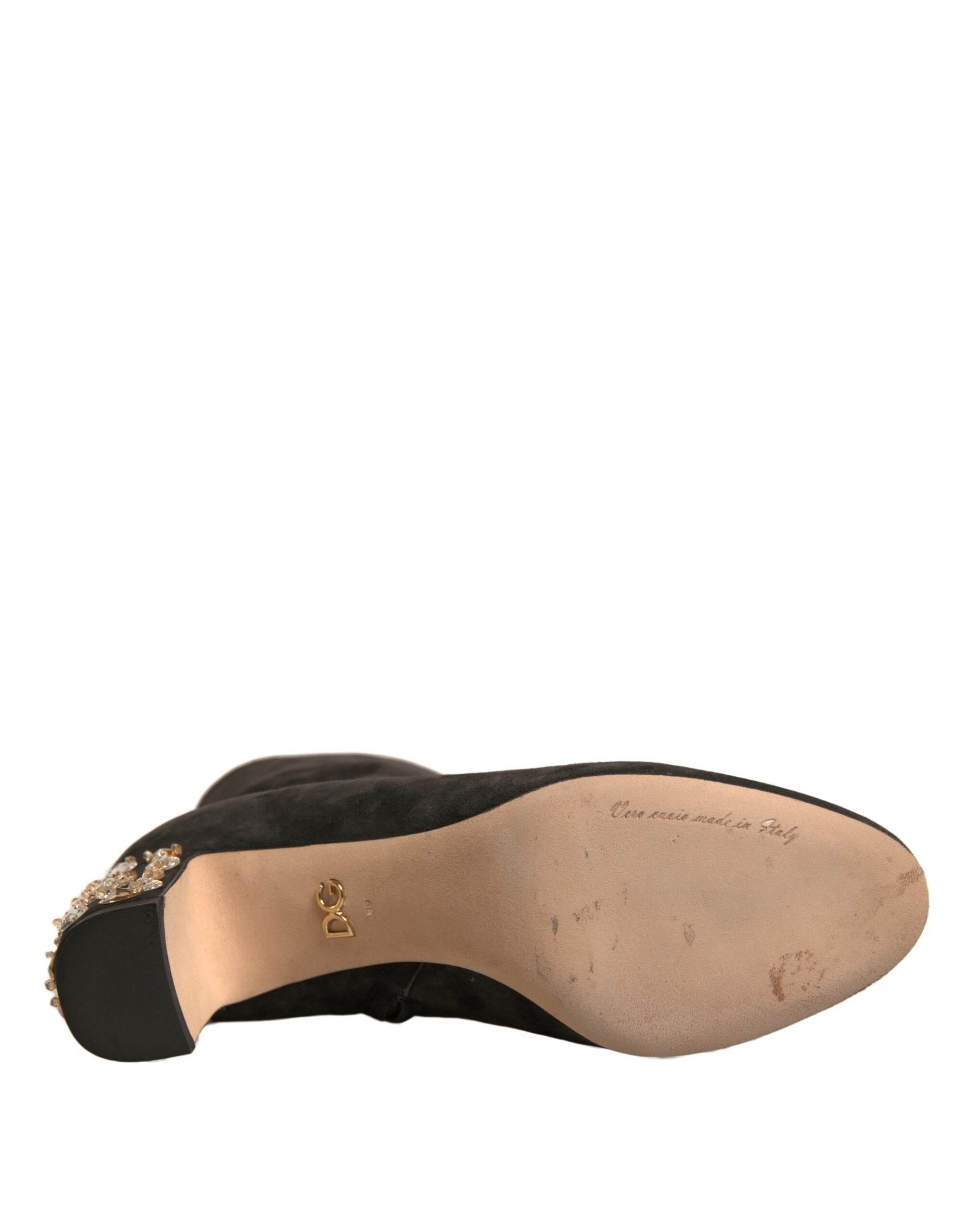 Dolce & Gabbana Black Embellished Heel Ankle Boots Shoes - Hilstor