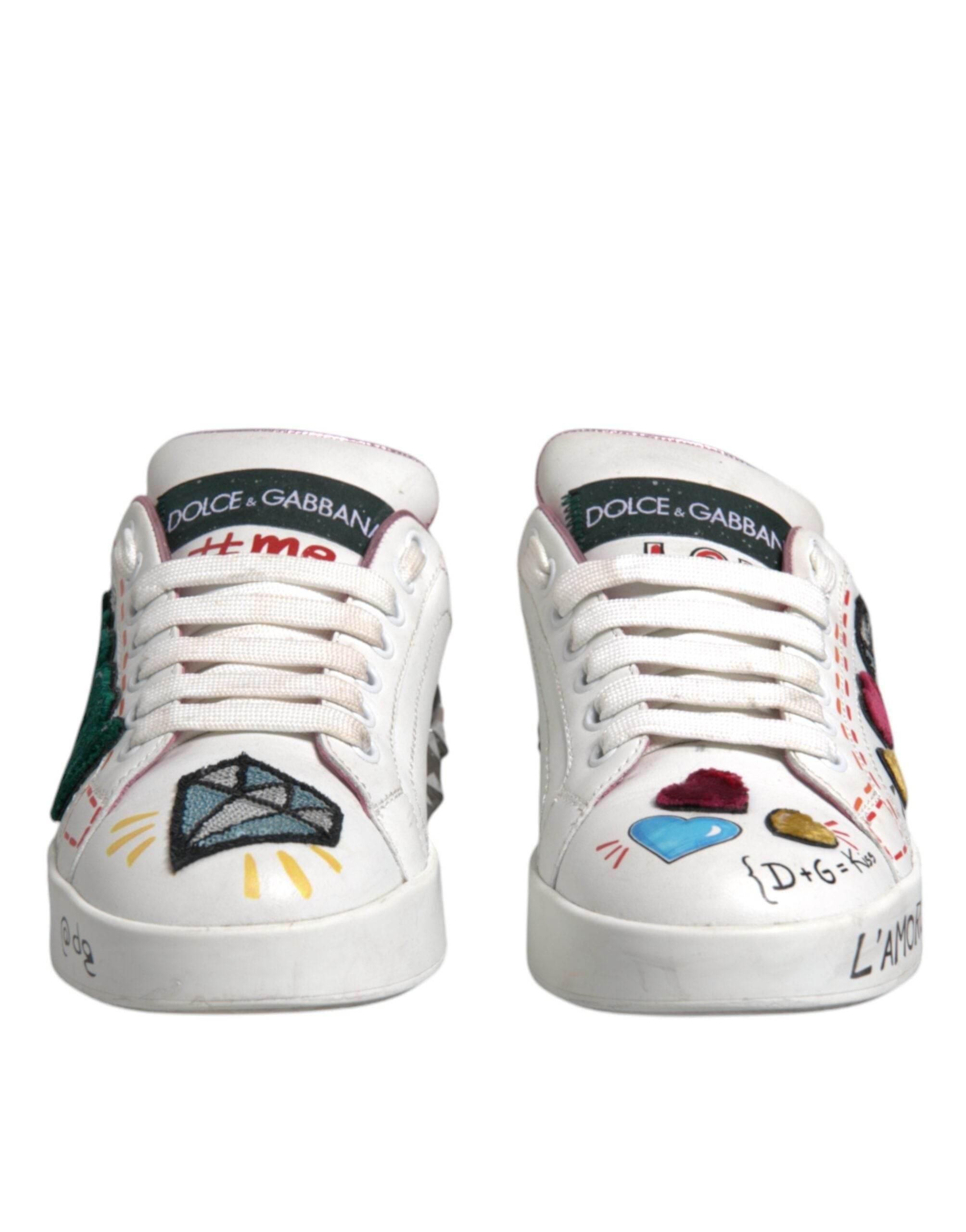 Dolce & Gabbana White Sequined Crystal Low Top Sneakers Shoes - Hilstor