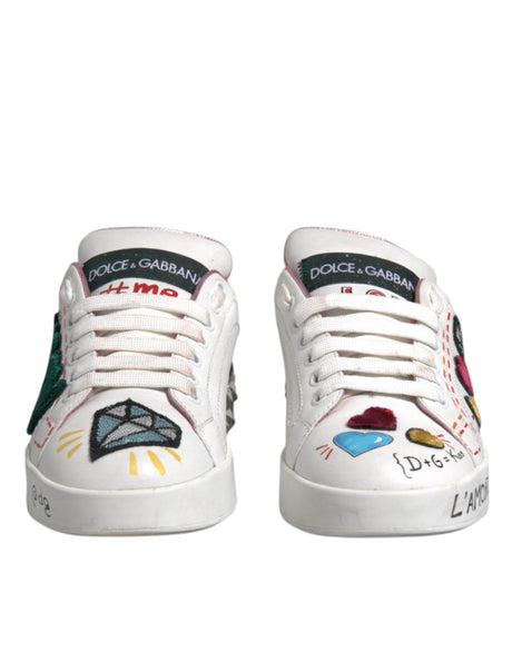 Dolce & Gabbana White Sequined Crystal Low Top Sneakers Shoes - Hilstor