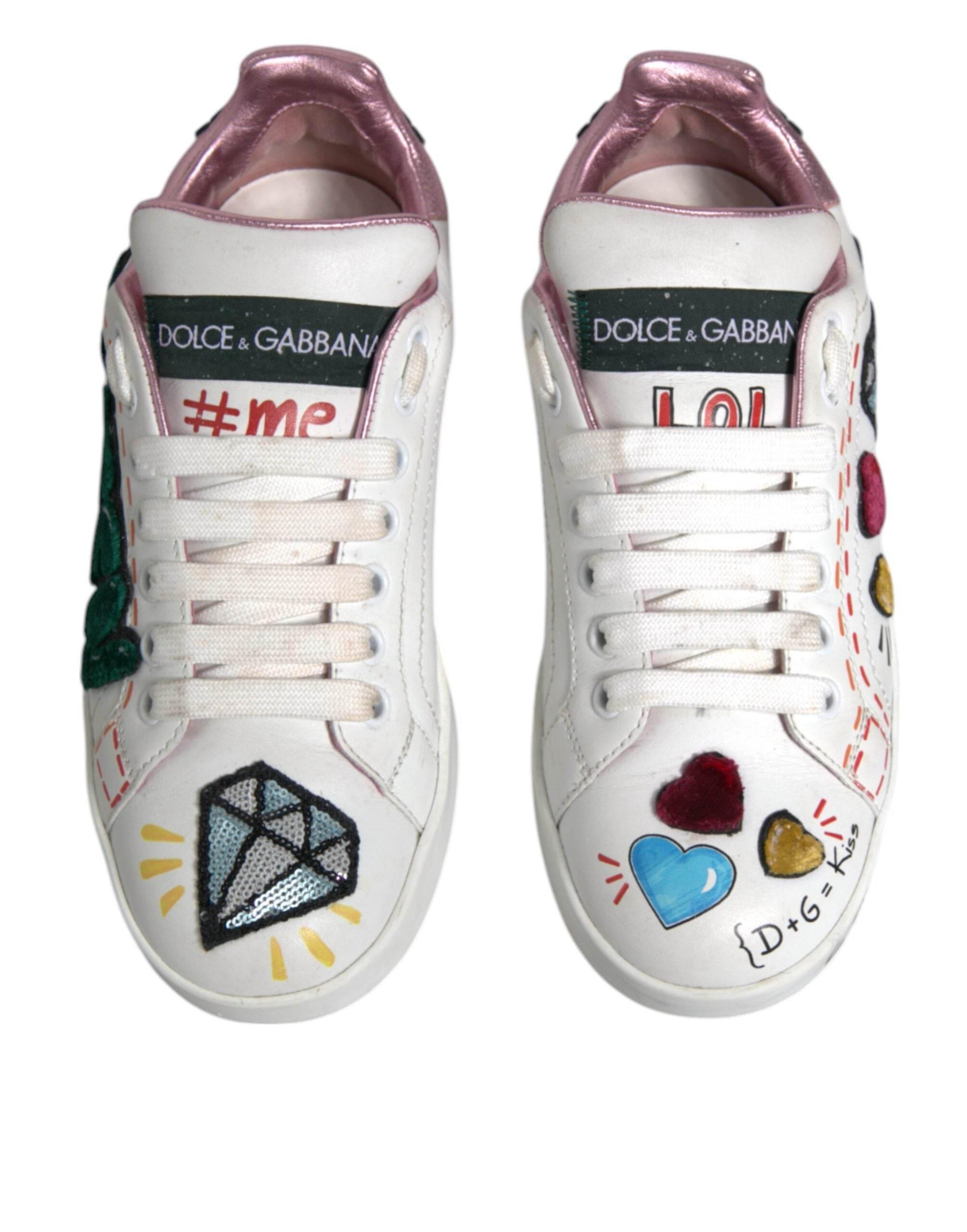 Dolce & Gabbana White Sequined Crystal Low Top Sneakers Shoes - Hilstor