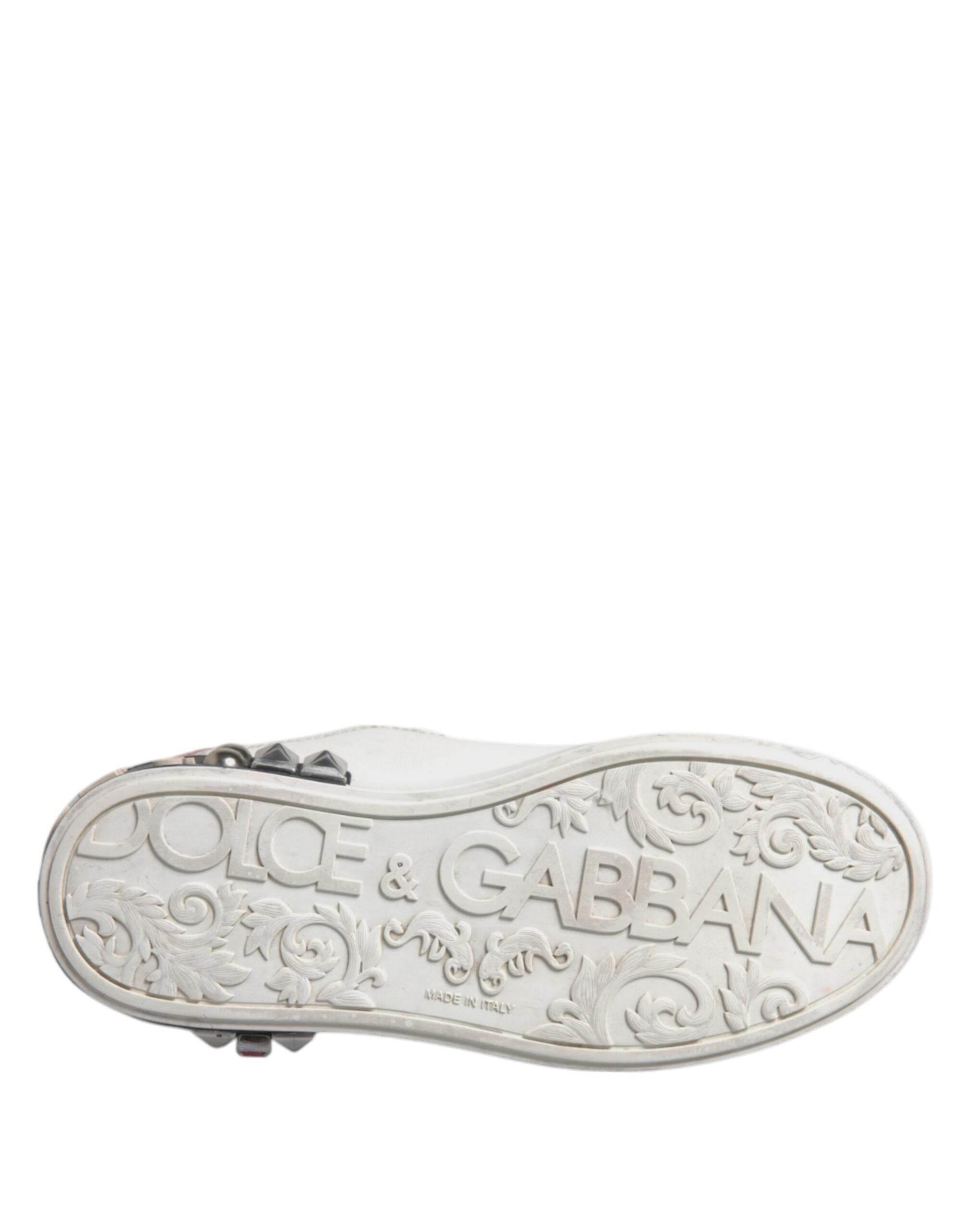 Dolce & Gabbana White Sequined Crystal Low Top Sneakers Shoes - Hilstor