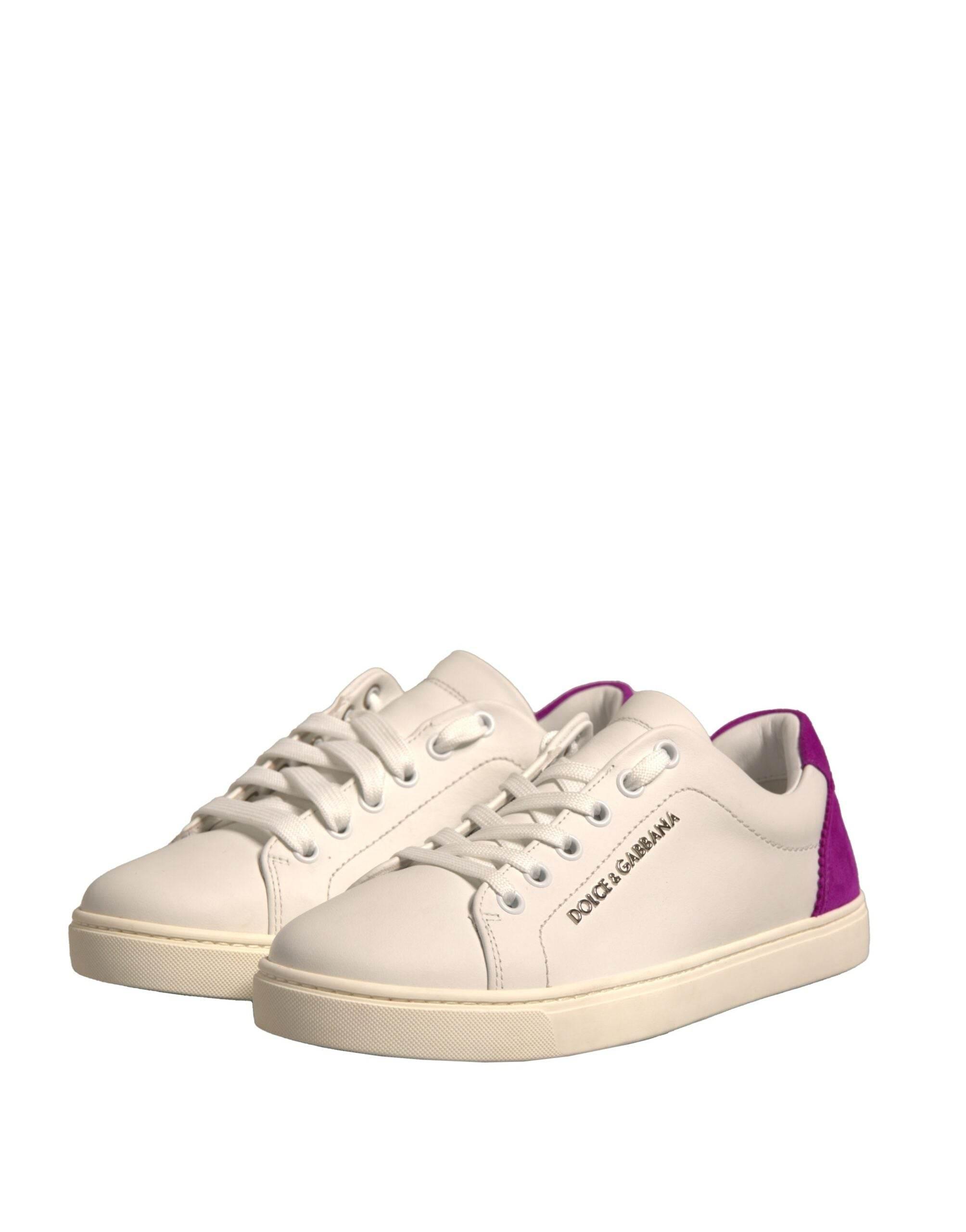 Dolce & Gabbana White Suede Leather Low Top Sneakers Shoes - Hilstor