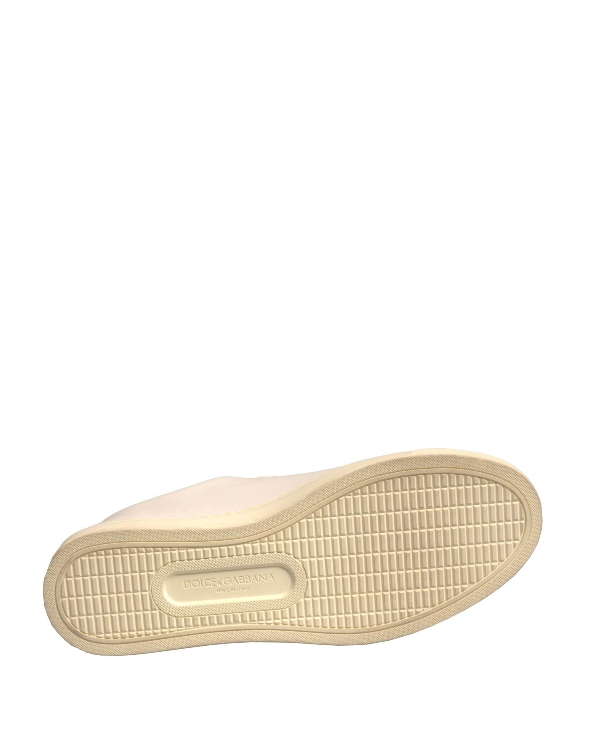 Dolce & Gabbana White Leather Gold Red Heart Sneakers Shoes - Hilstor