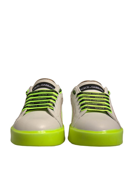 Dolce & Gabbana White Yellow Portofino Leather Sneakers Shoes - Hilstor