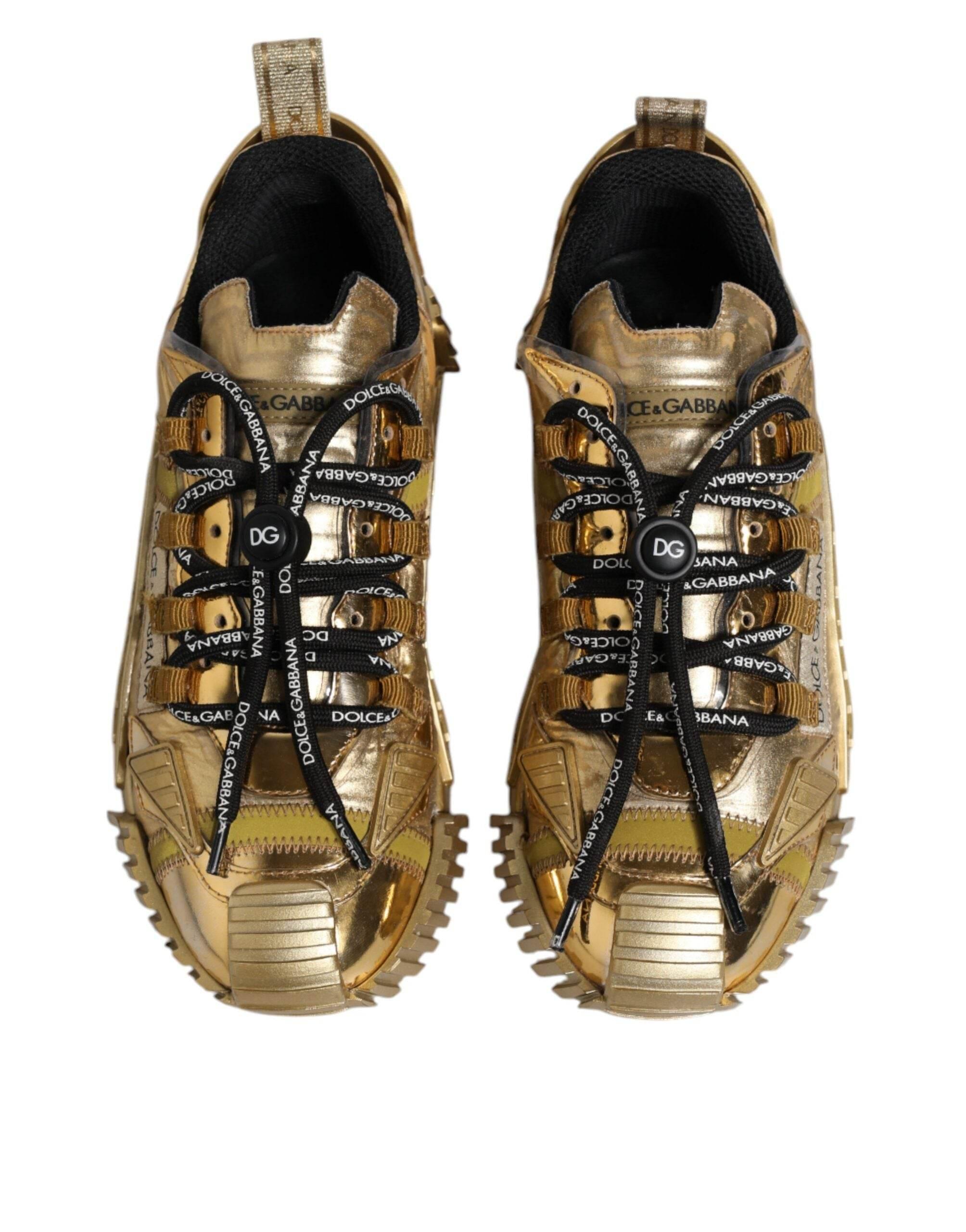 Dolce & Gabbana Gold Stretch Lace Up NS1 Sneakers Shoes - Hilstor