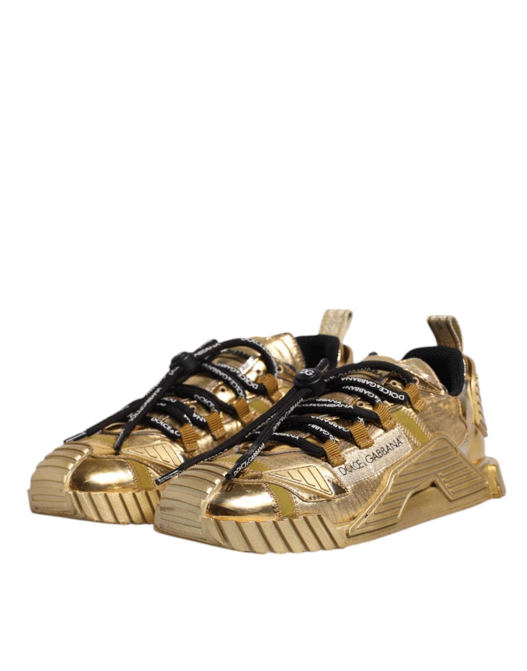 Dolce & Gabbana Gold Stretch Lace Up NS1 Sneakers Shoes - Hilstor