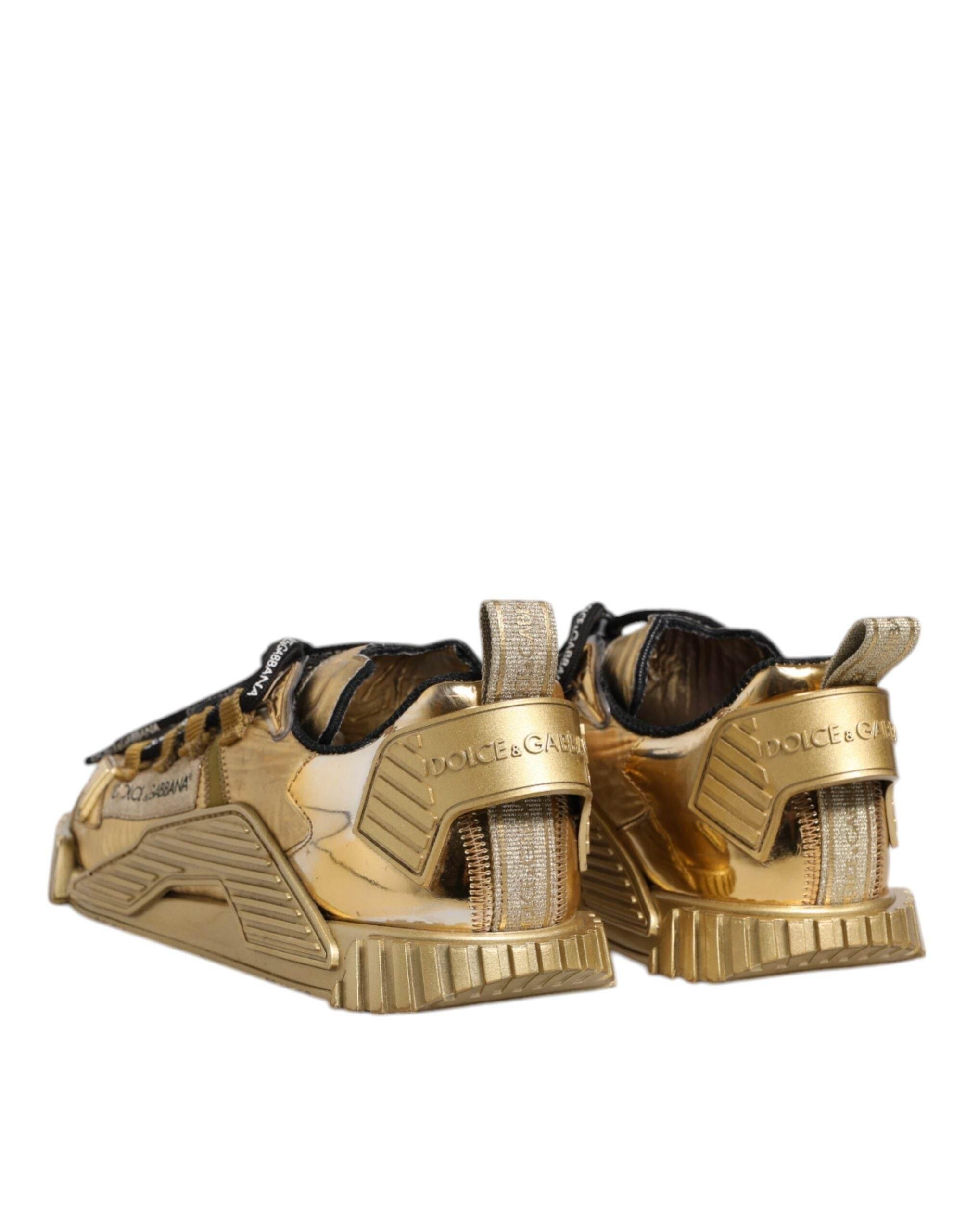 Dolce & Gabbana Gold Stretch Lace Up NS1 Sneakers Shoes - Hilstor