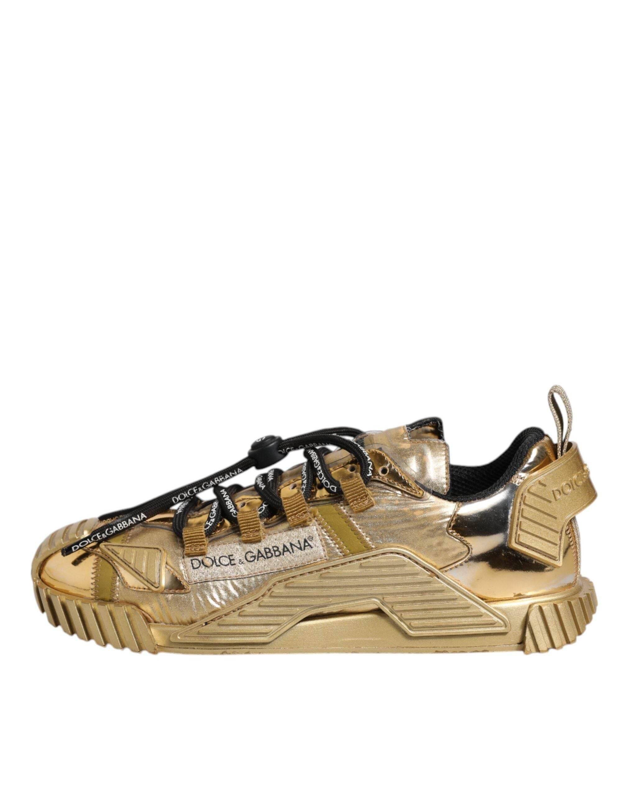 Dolce & Gabbana Gold Stretch Lace Up NS1 Sneakers Shoes - Hilstor