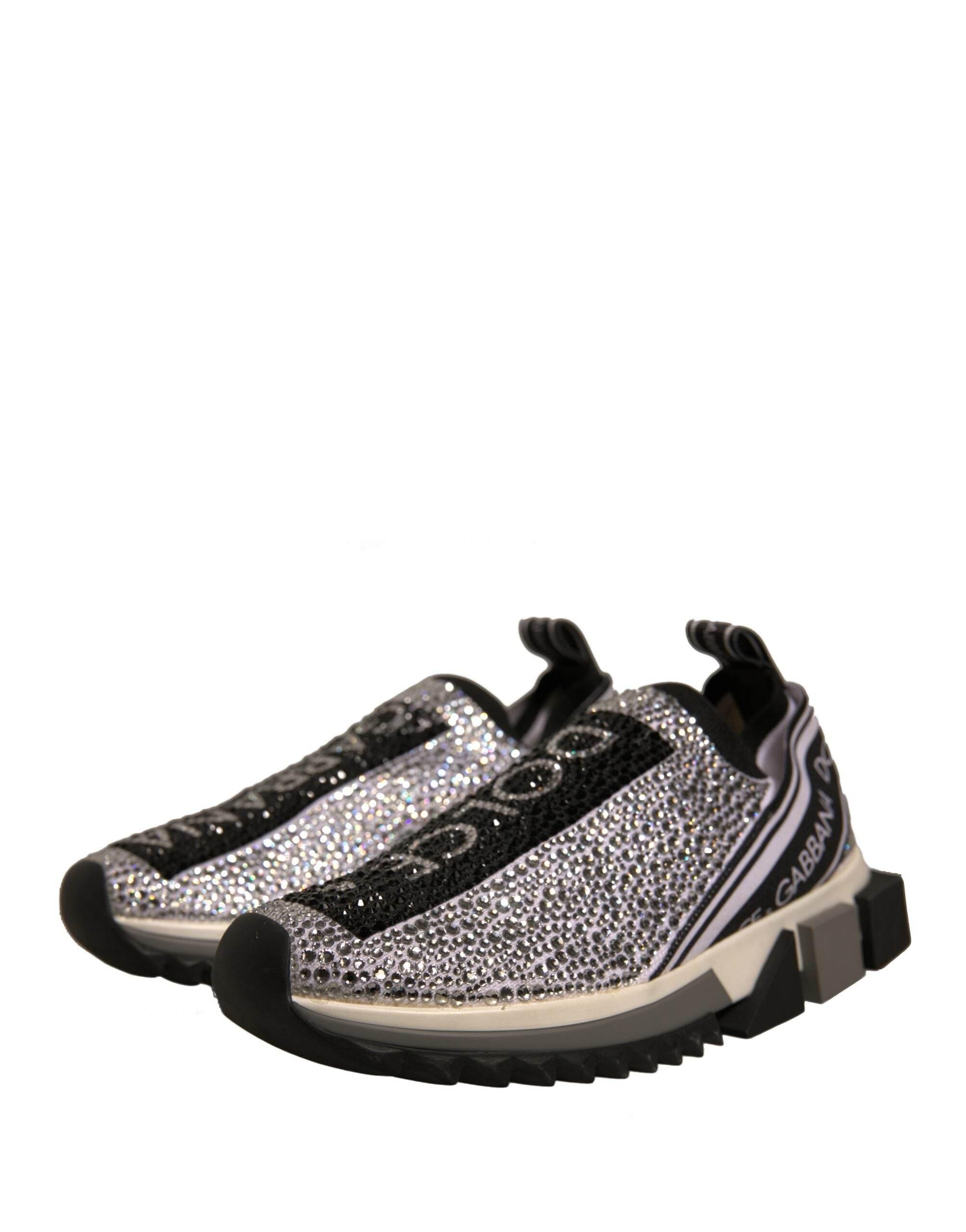 Dolce & Gabbana Silver Rhinestones Sorrento Sneakers Shoes - Hilstor