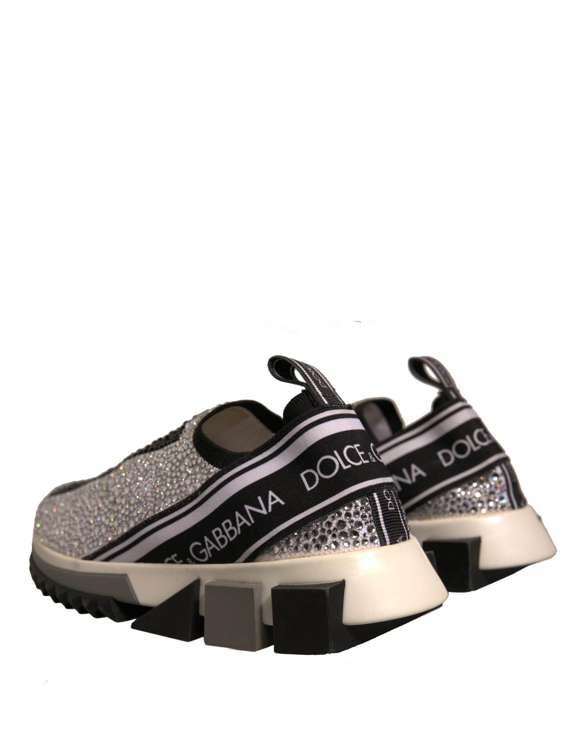 Dolce & Gabbana Silver Rhinestones Sorrento Sneakers Shoes - Hilstor