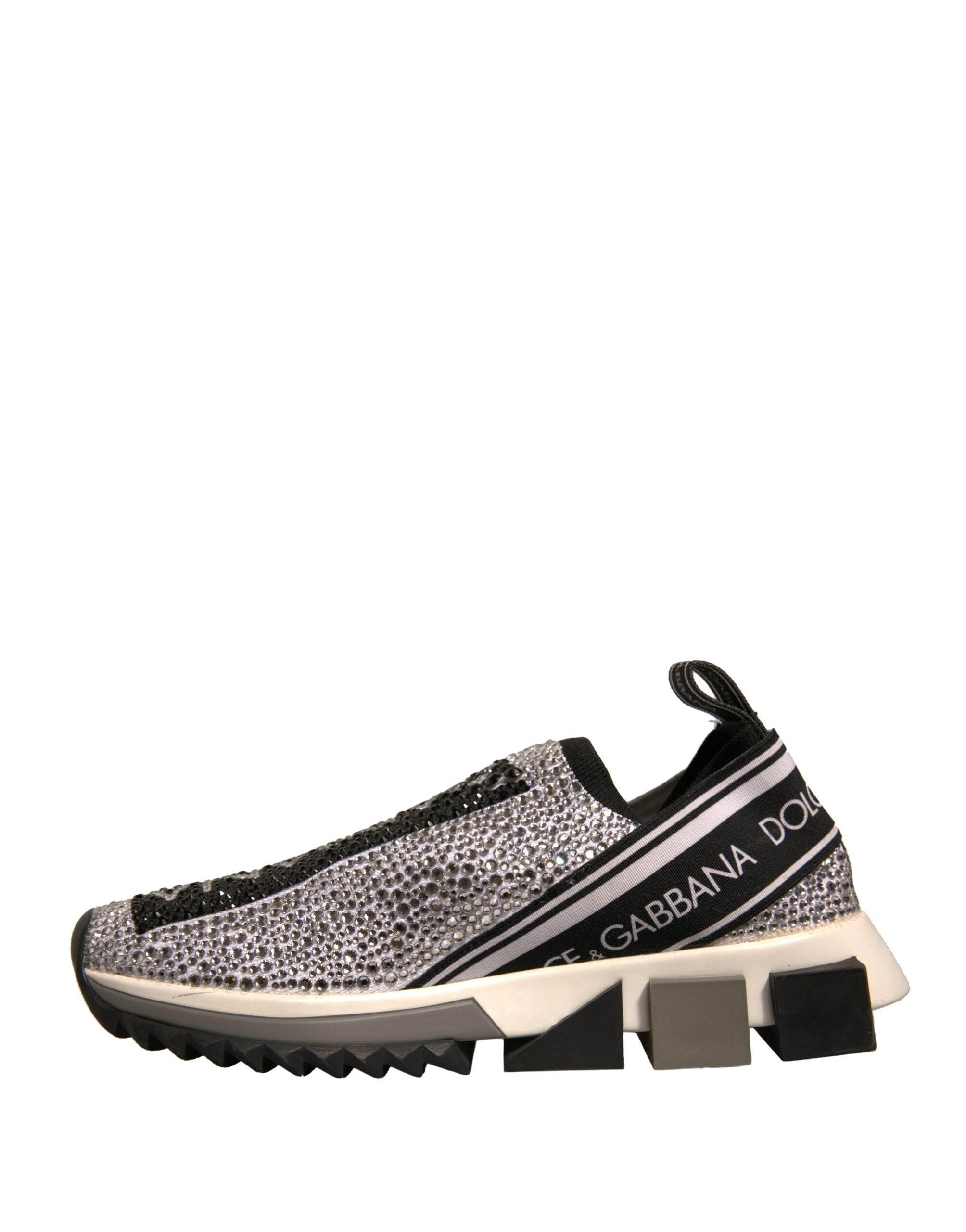 Dolce & Gabbana Silver Rhinestones Sorrento Sneakers Shoes - Hilstor