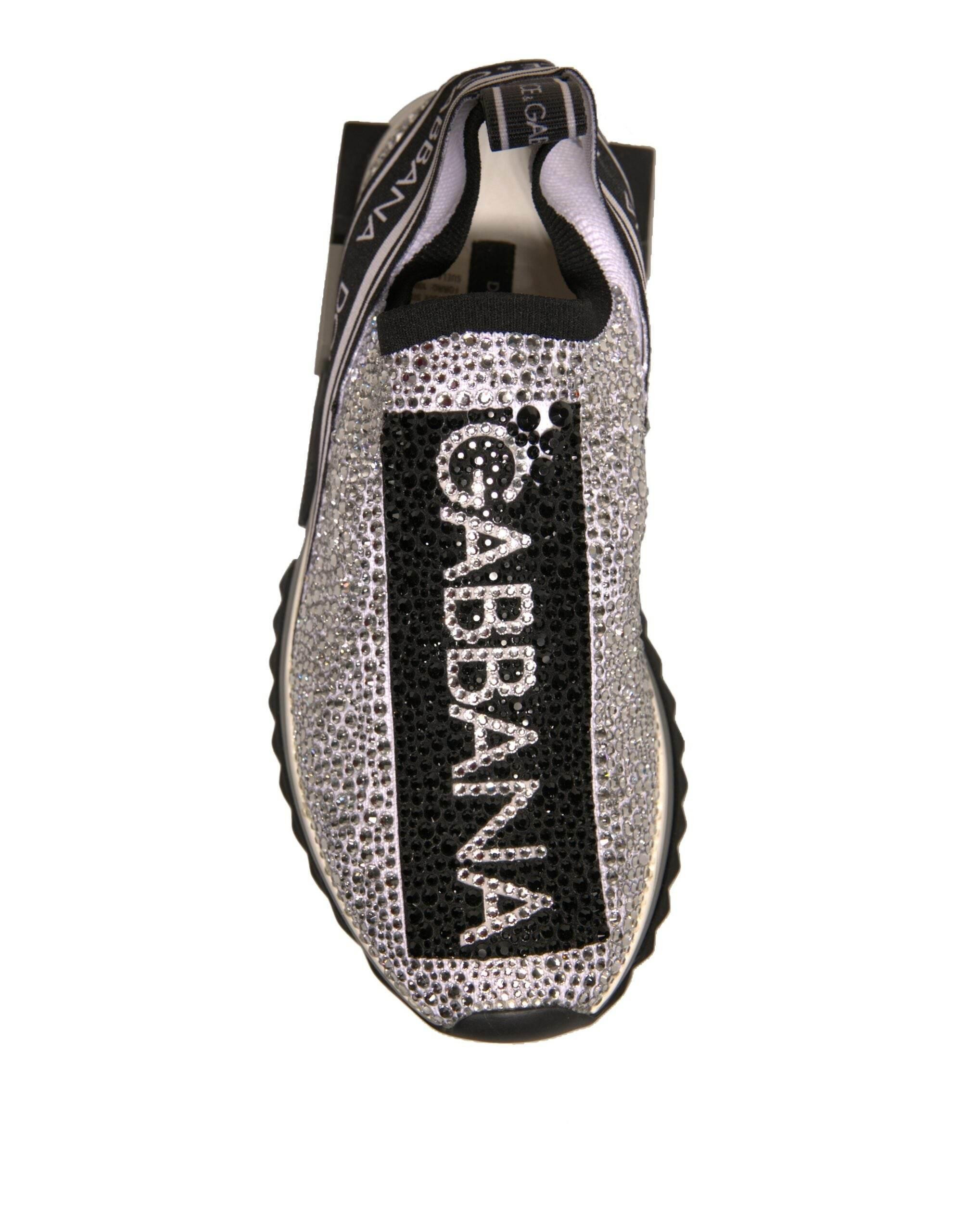 Dolce & Gabbana Silver Rhinestones Sorrento Sneakers Shoes - Hilstor