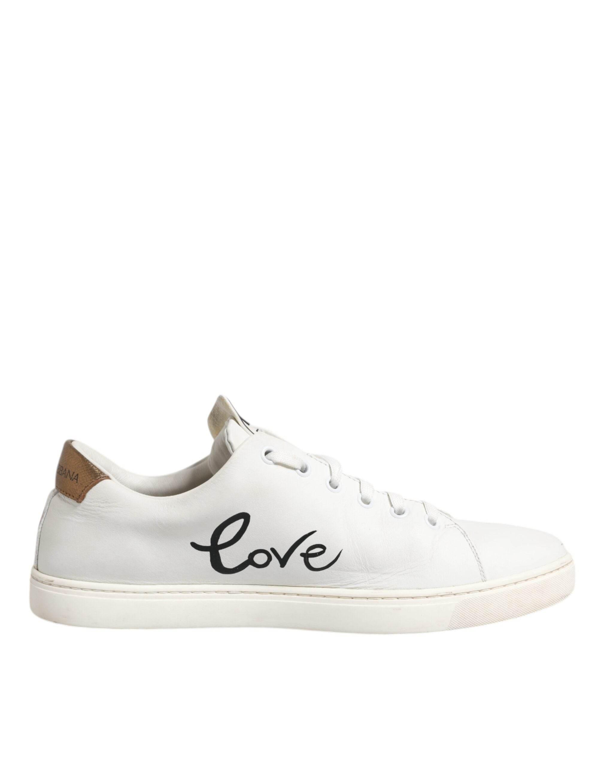 Dolce & Gabbana White Leather Heart Embellished Sneakers Shoes - Hilstor
