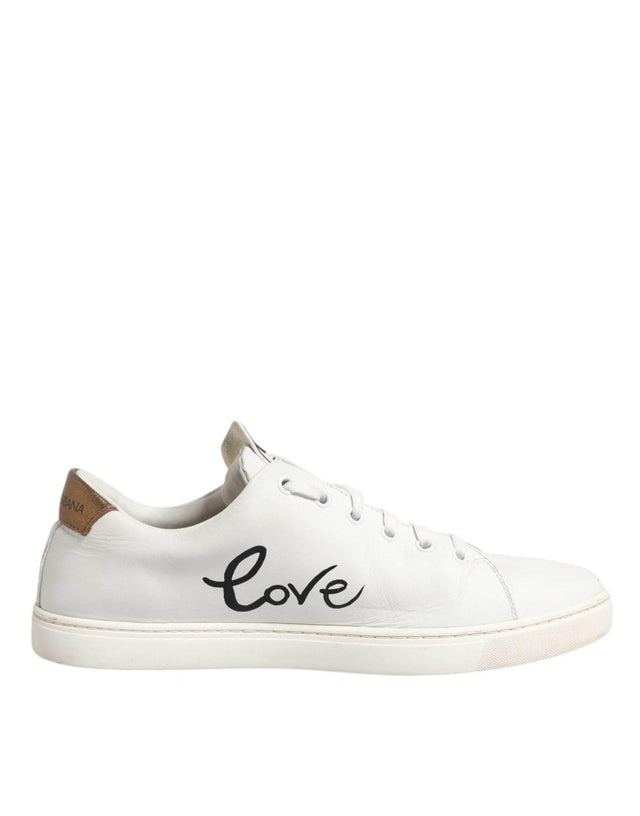 Dolce & Gabbana White Leather Heart Embellished Sneakers Shoes - Hilstor