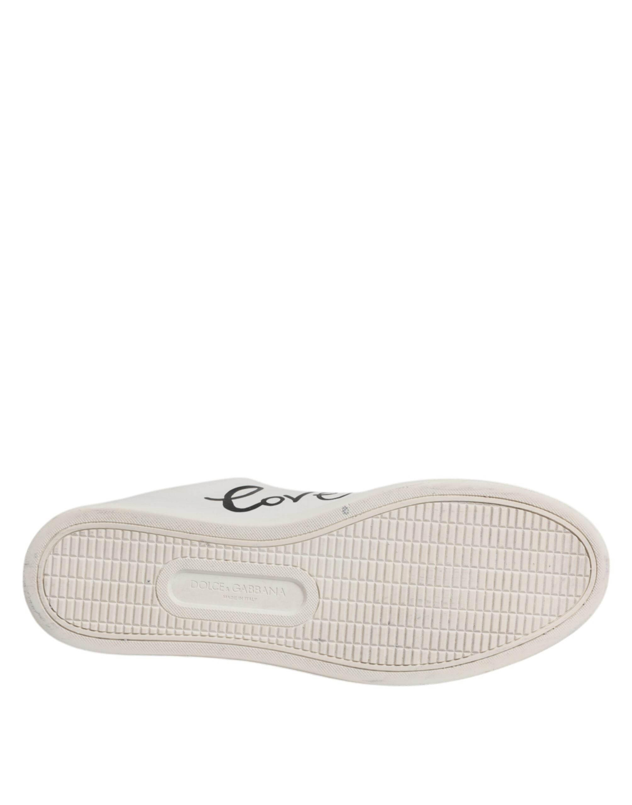 Dolce & Gabbana White Leather Heart Embellished Sneakers Shoes - Hilstor
