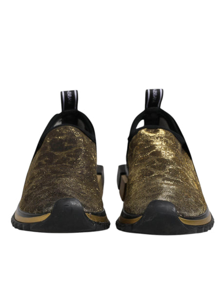 Dolce & Gabbana Gold Glitter Leopard Sorrento Sneakers Shoes - Hilstor