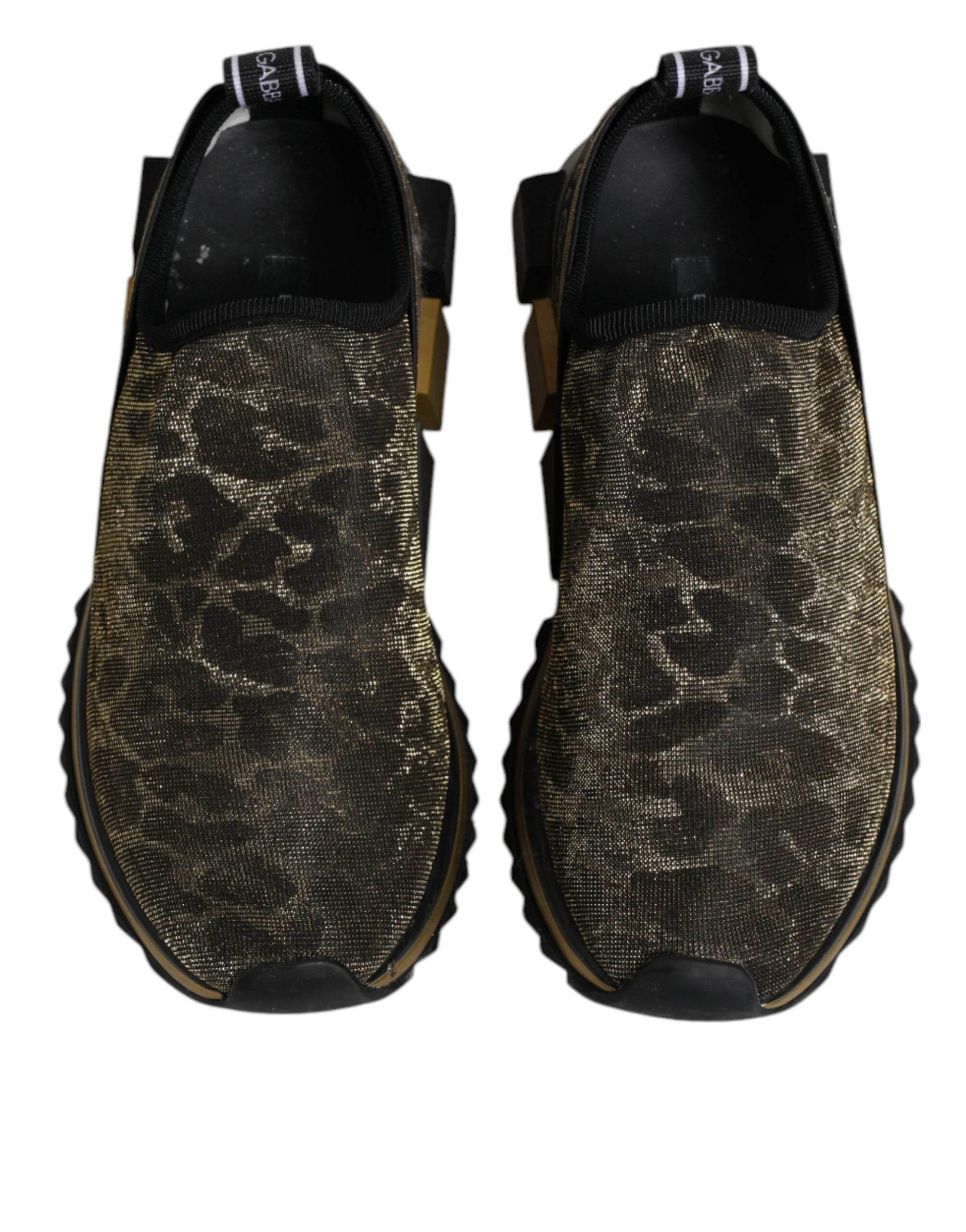 Dolce & Gabbana Gold Glitter Leopard Sorrento Sneakers Shoes - Hilstor