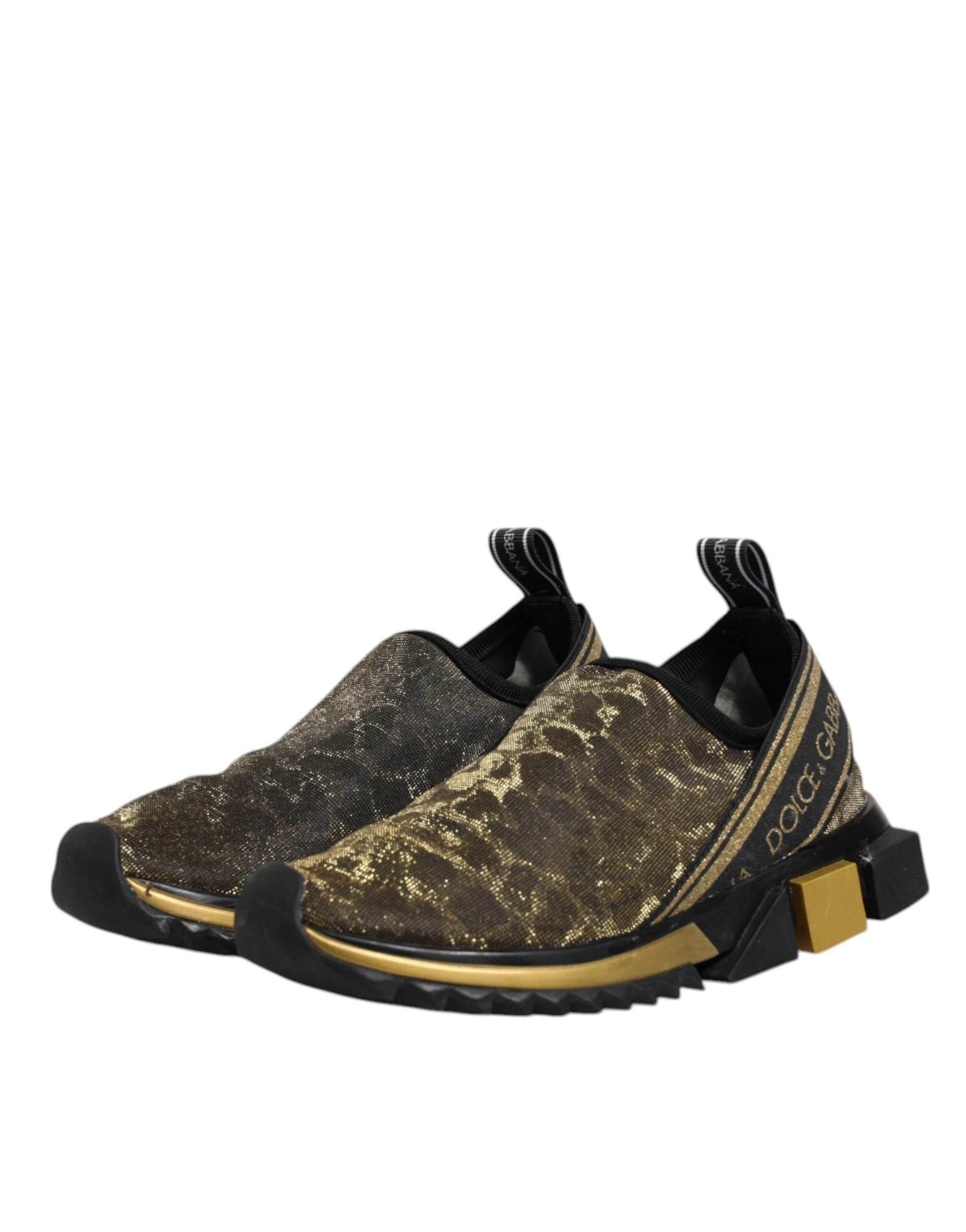 Dolce & Gabbana Gold Glitter Leopard Sorrento Sneakers Shoes - Hilstor
