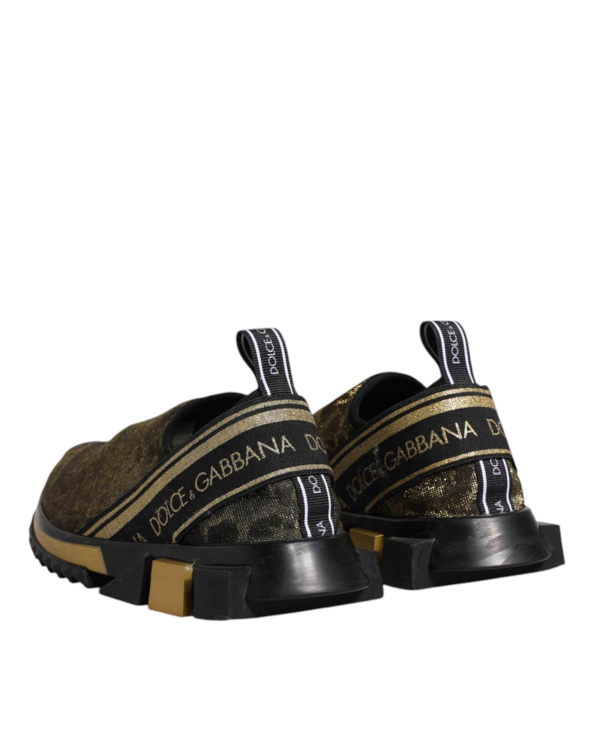 Dolce & Gabbana Gold Glitter Leopard Sorrento Sneakers Shoes - Hilstor