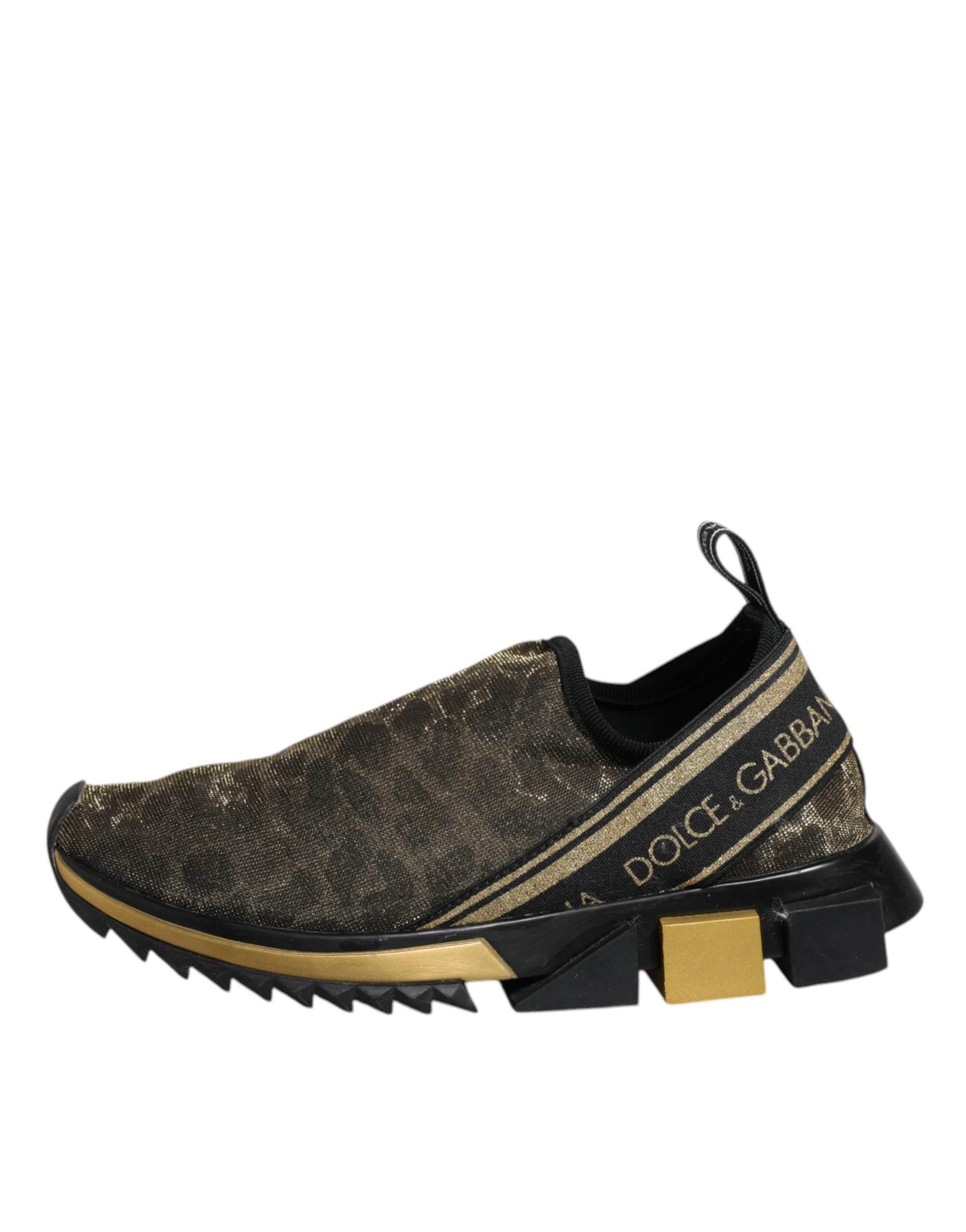 Dolce & Gabbana Gold Glitter Leopard Sorrento Sneakers Shoes - Hilstor