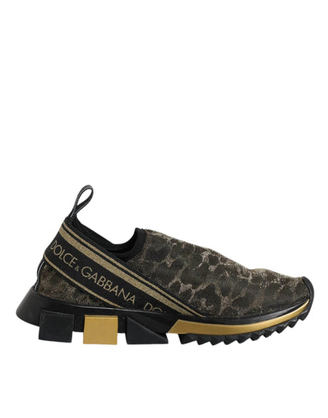 Dolce & Gabbana Gold Glitter Leopard Sorrento Sneakers Shoes - Hilstor