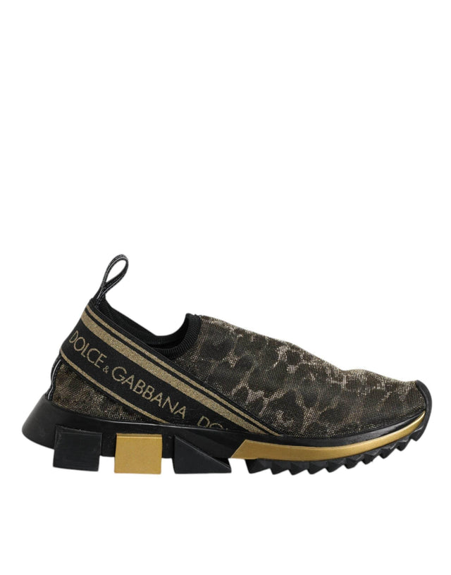 Dolce & Gabbana Gold Glitter Leopard Sorrento Sneakers Shoes - Hilstor