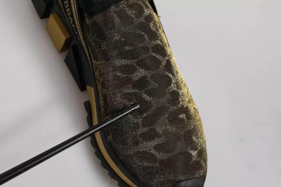 Dolce & Gabbana Gold Glitter Leopard Sorrento Sneakers Shoes - Hilstor