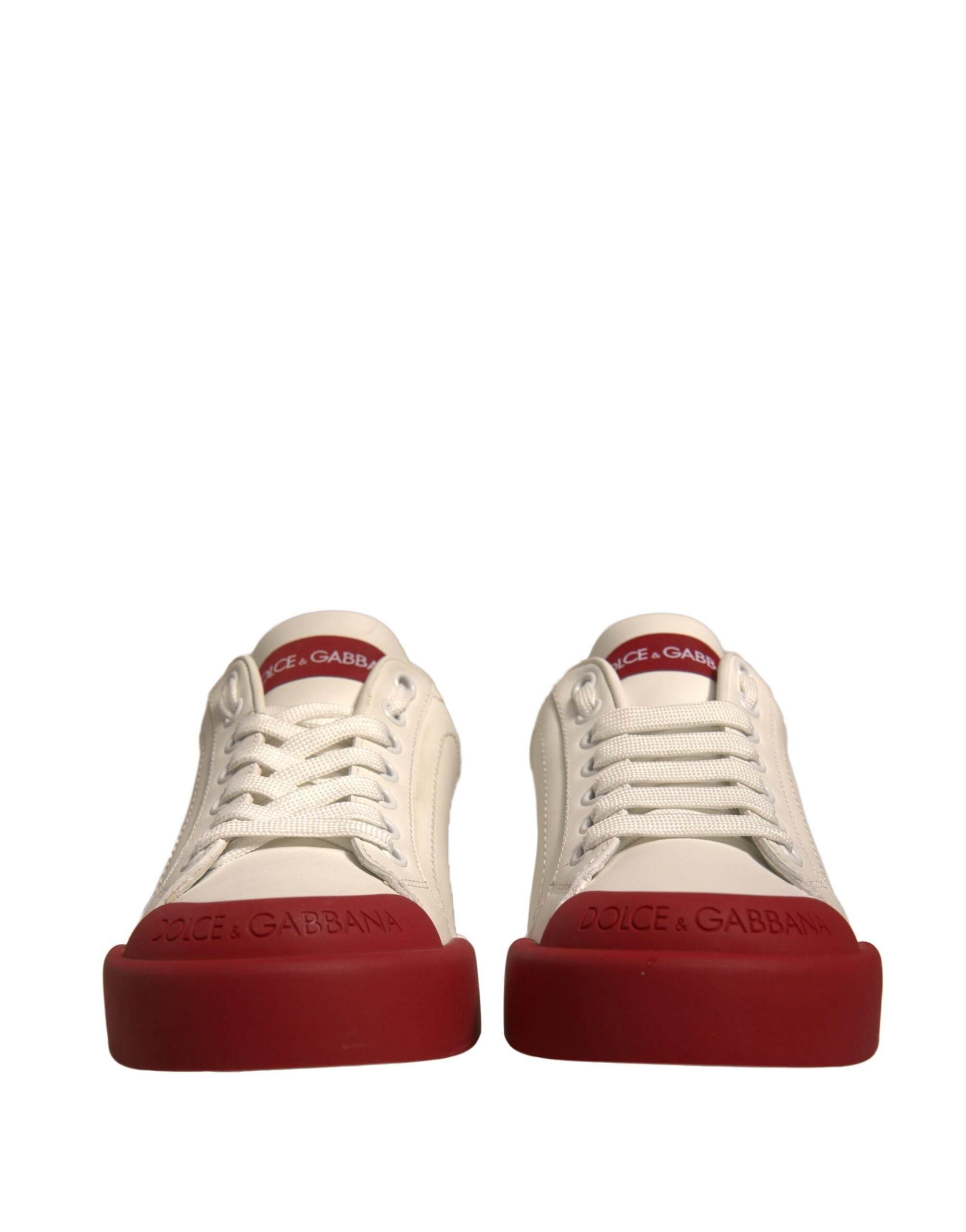 Dolce & Gabbana Shoes White Leather Logo Portofino Sneakers - Hilstor