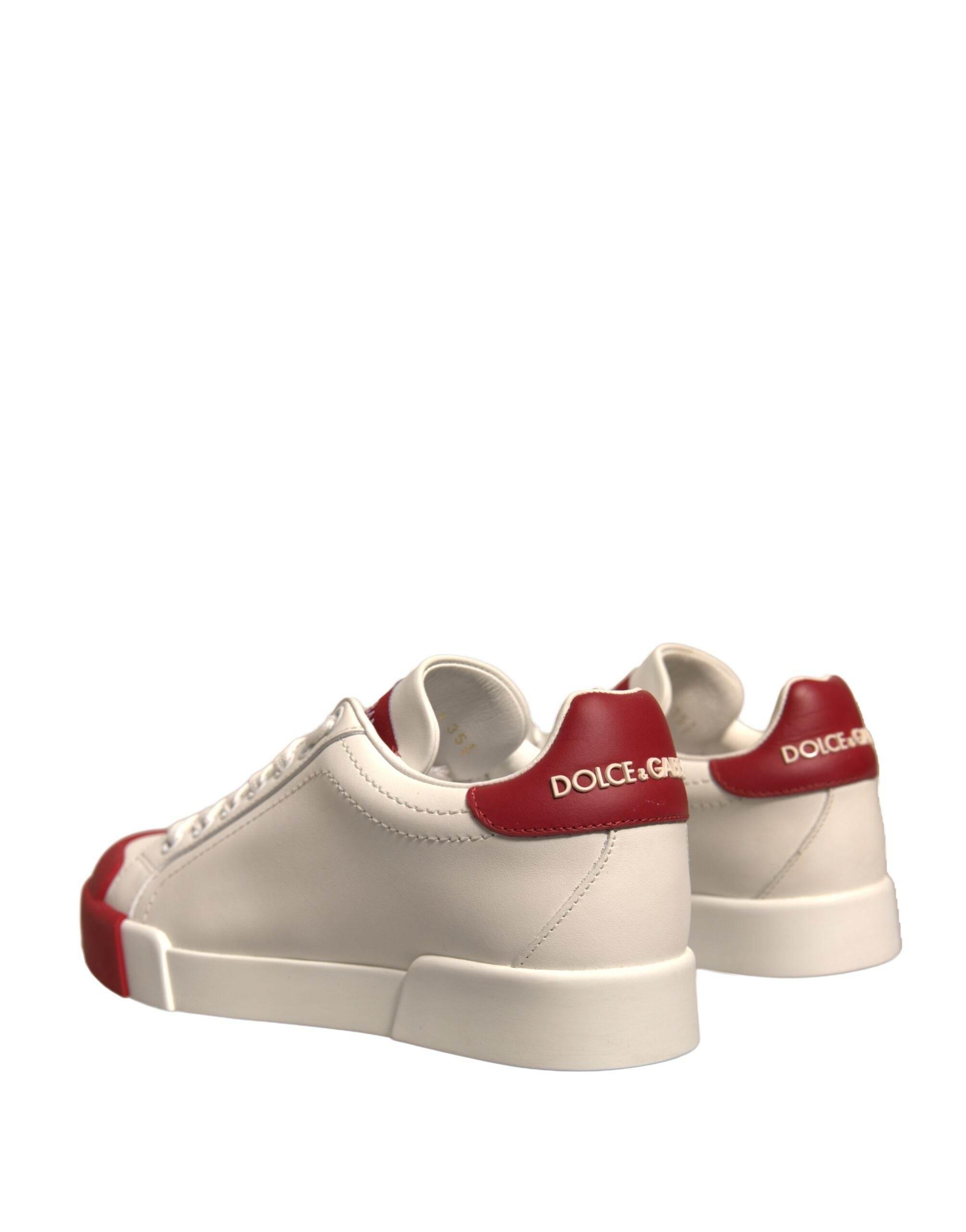 Dolce & Gabbana Shoes White Leather Logo Portofino Sneakers - Hilstor